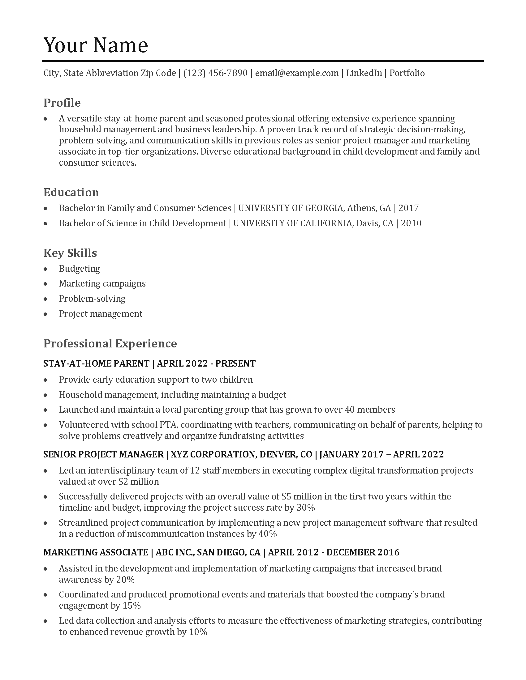 Stay At Home Mom Resume Templates And Examples For 2024