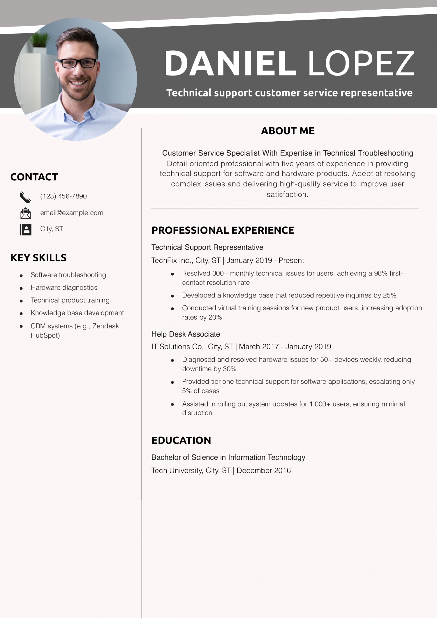 Technical support customer service representative Resume Example
