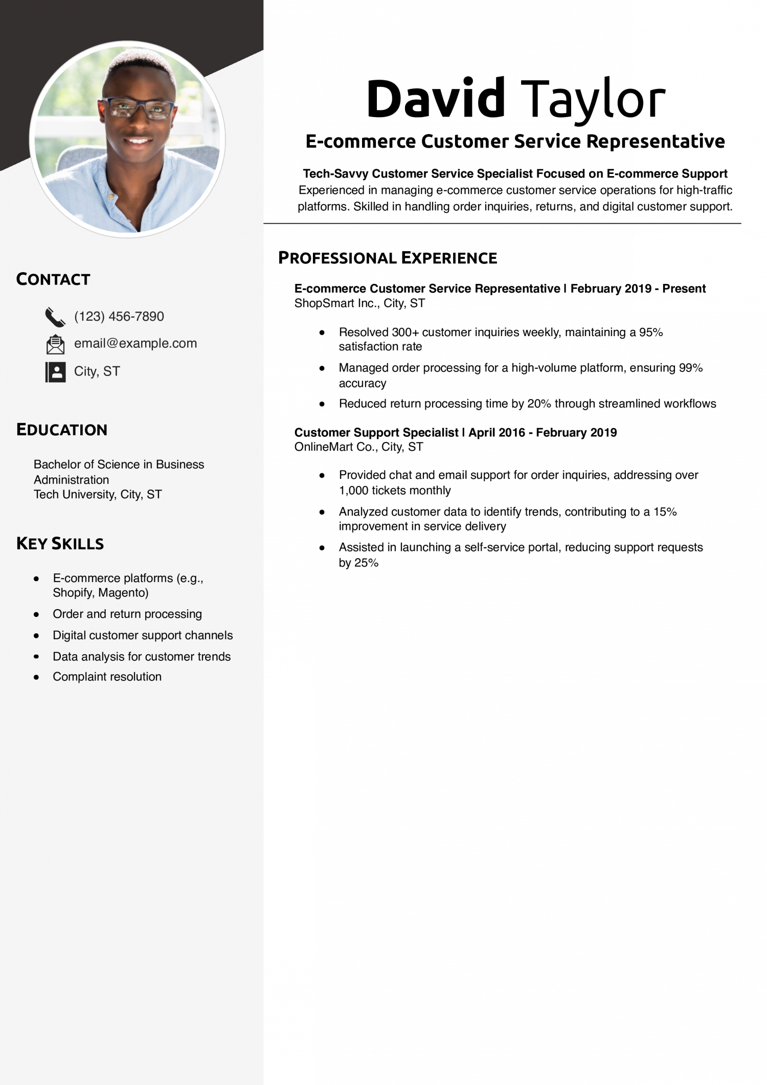 E-commerce Customer Service Representative Resume Example