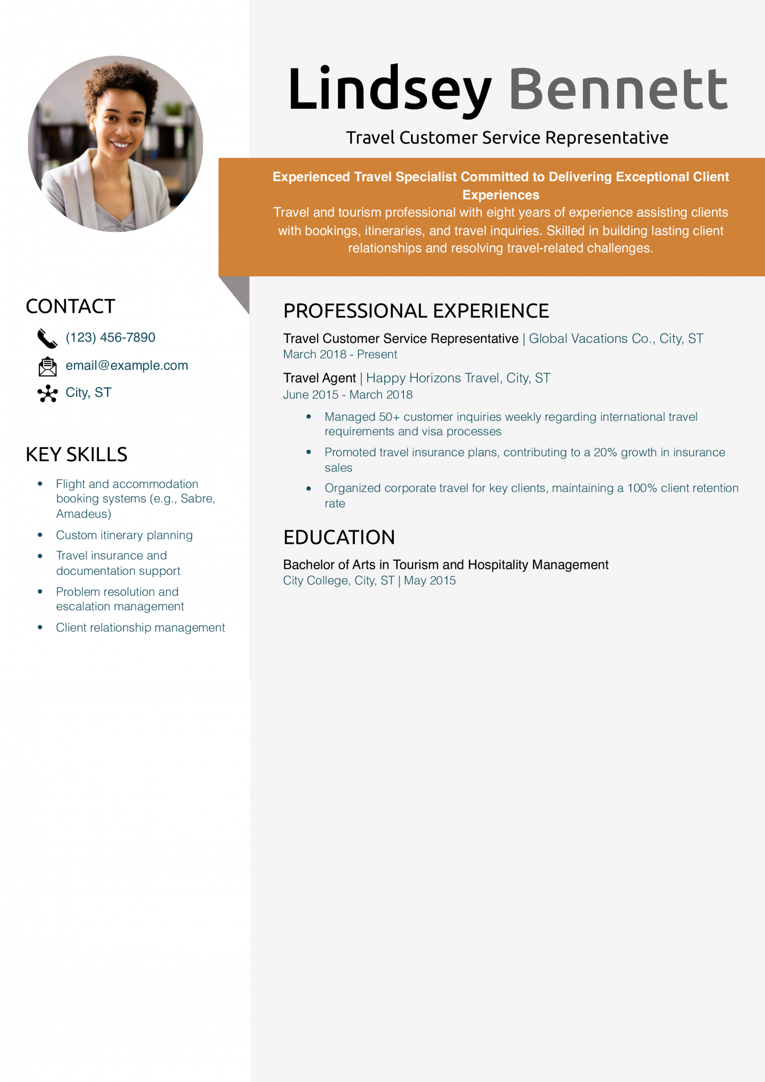 Travel Customer Service Representative Resume Example