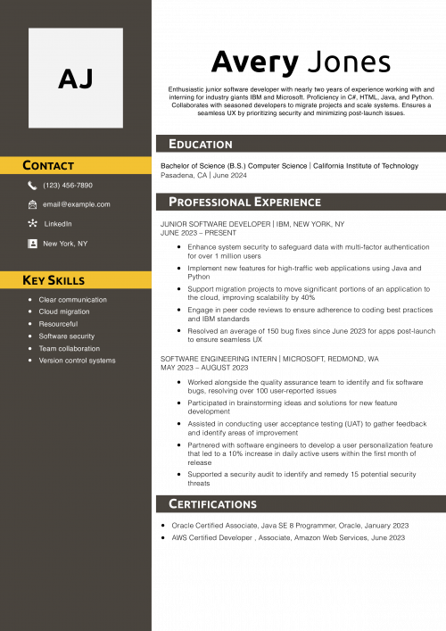 Entry-Level Software Developer Resume