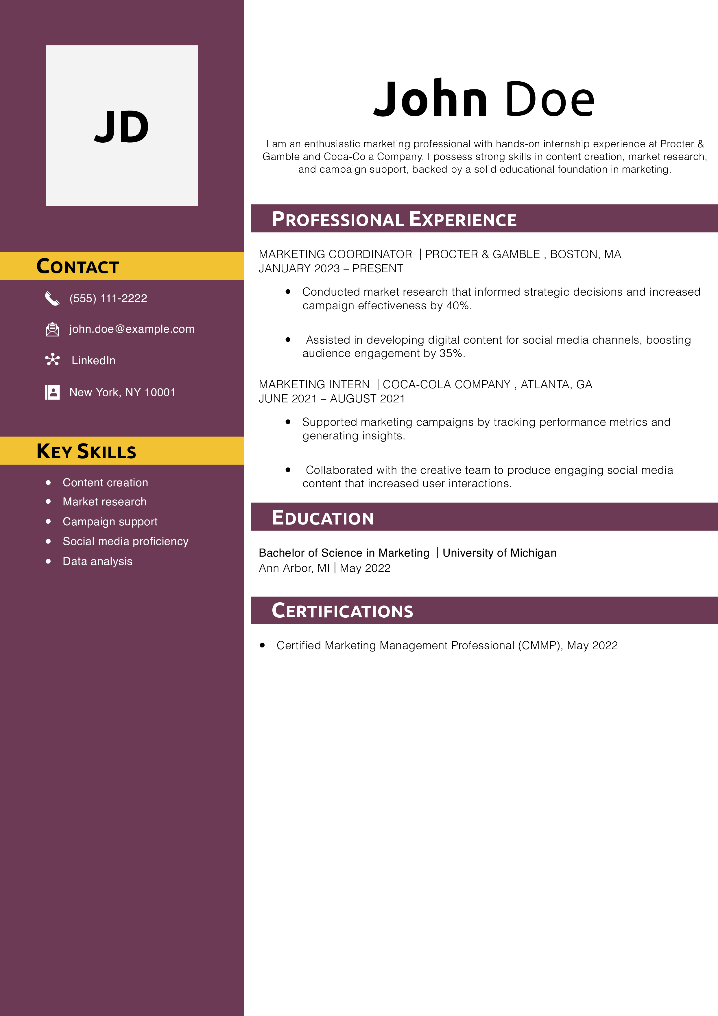 Marketing Coordinator Resume Templates