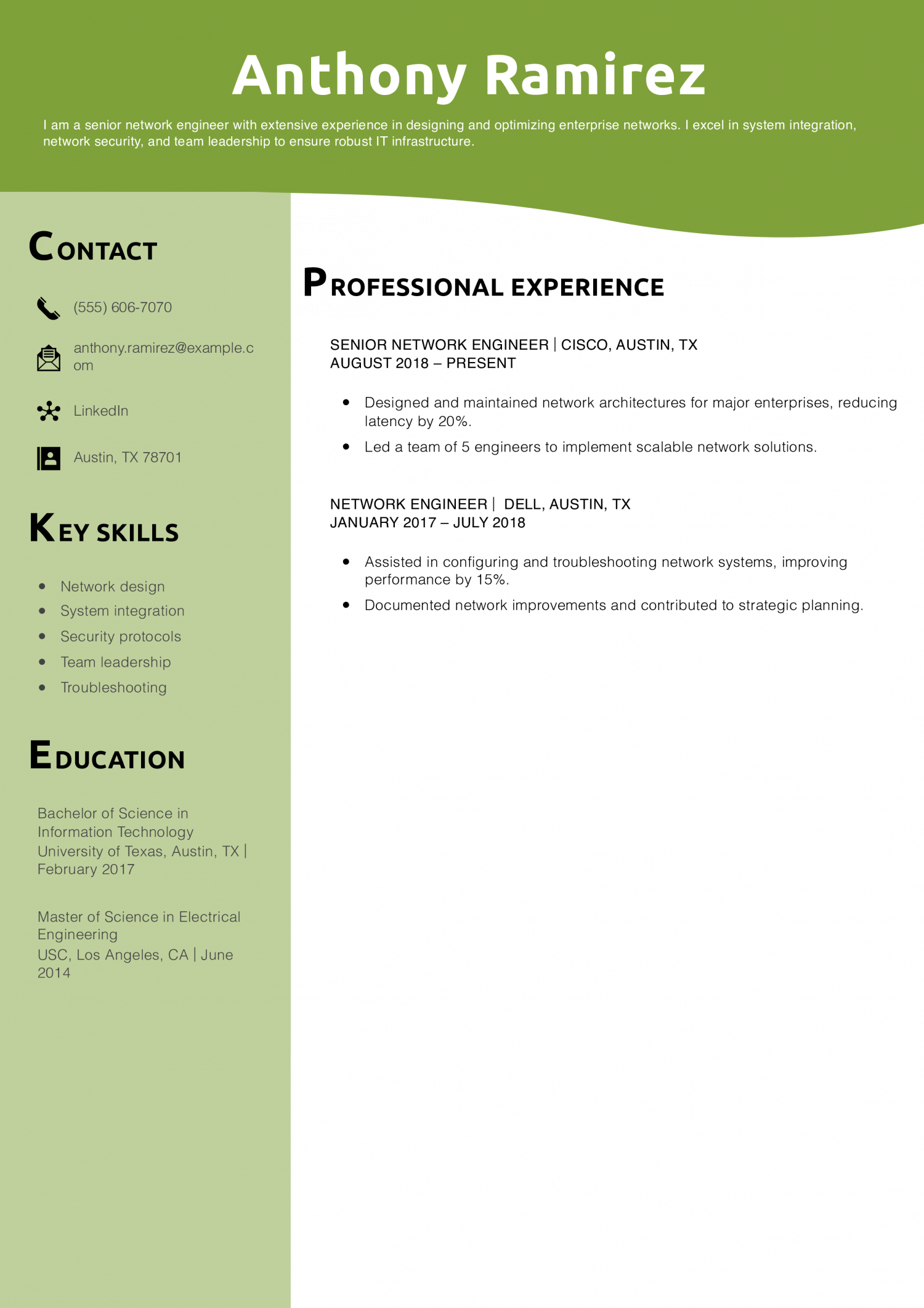 Senior Network Engineer Resume Example