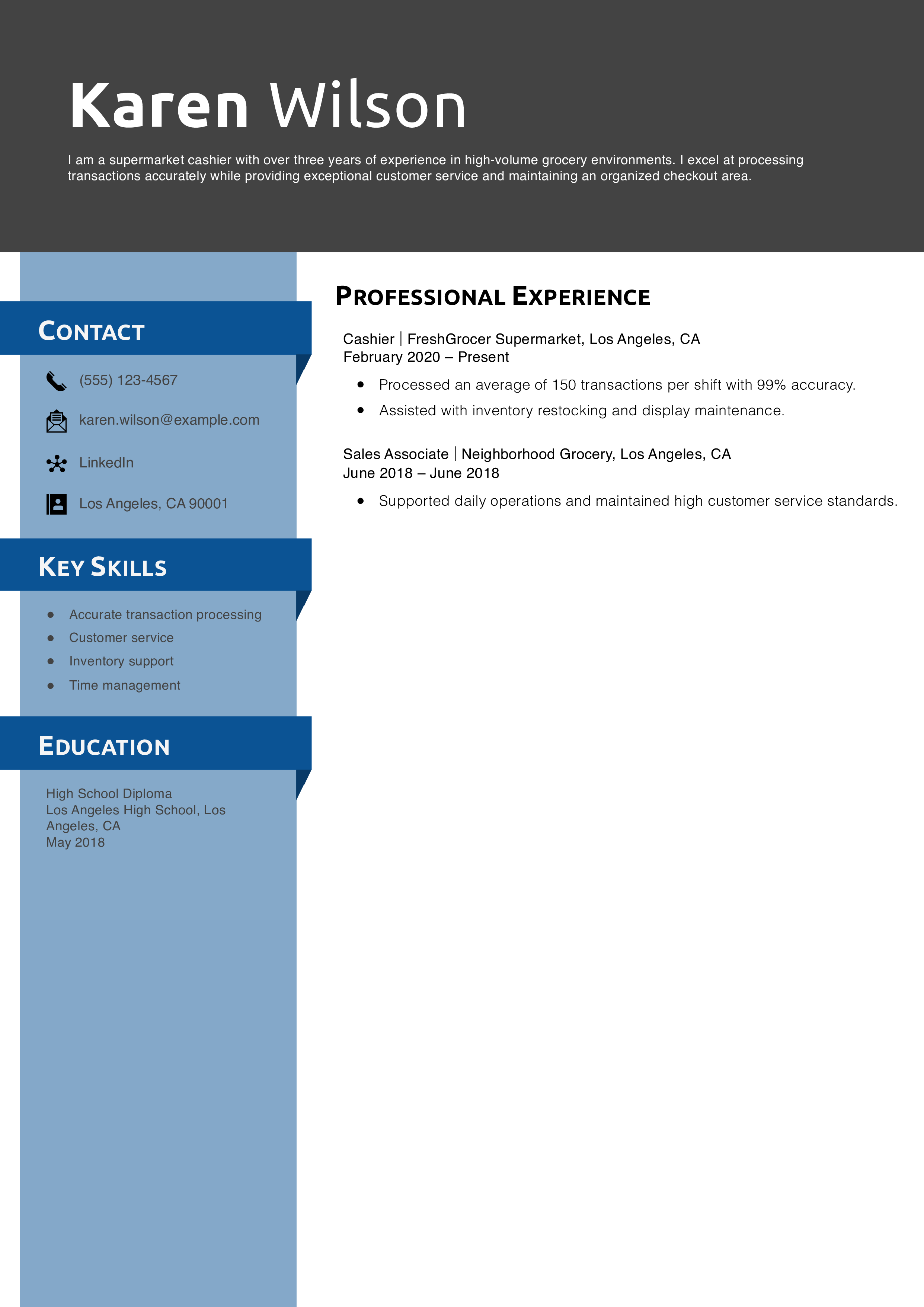 Supermarket Cashier Resume Templates