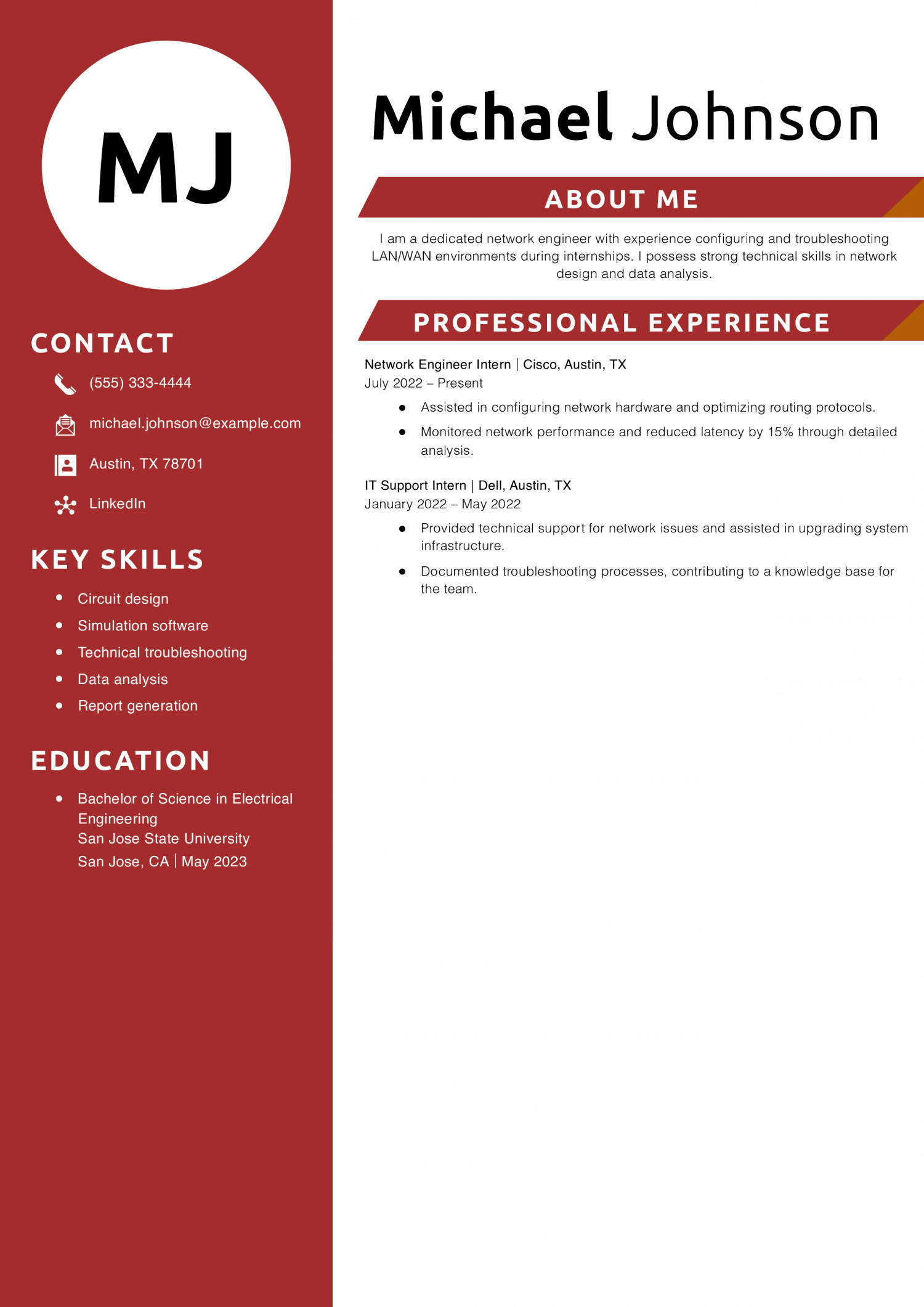 Entry-Level Network Engineer Resume Example
