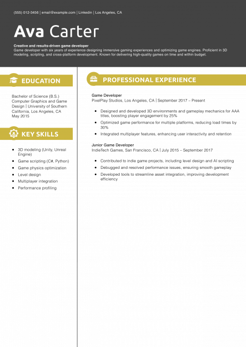 Game Developer Resume