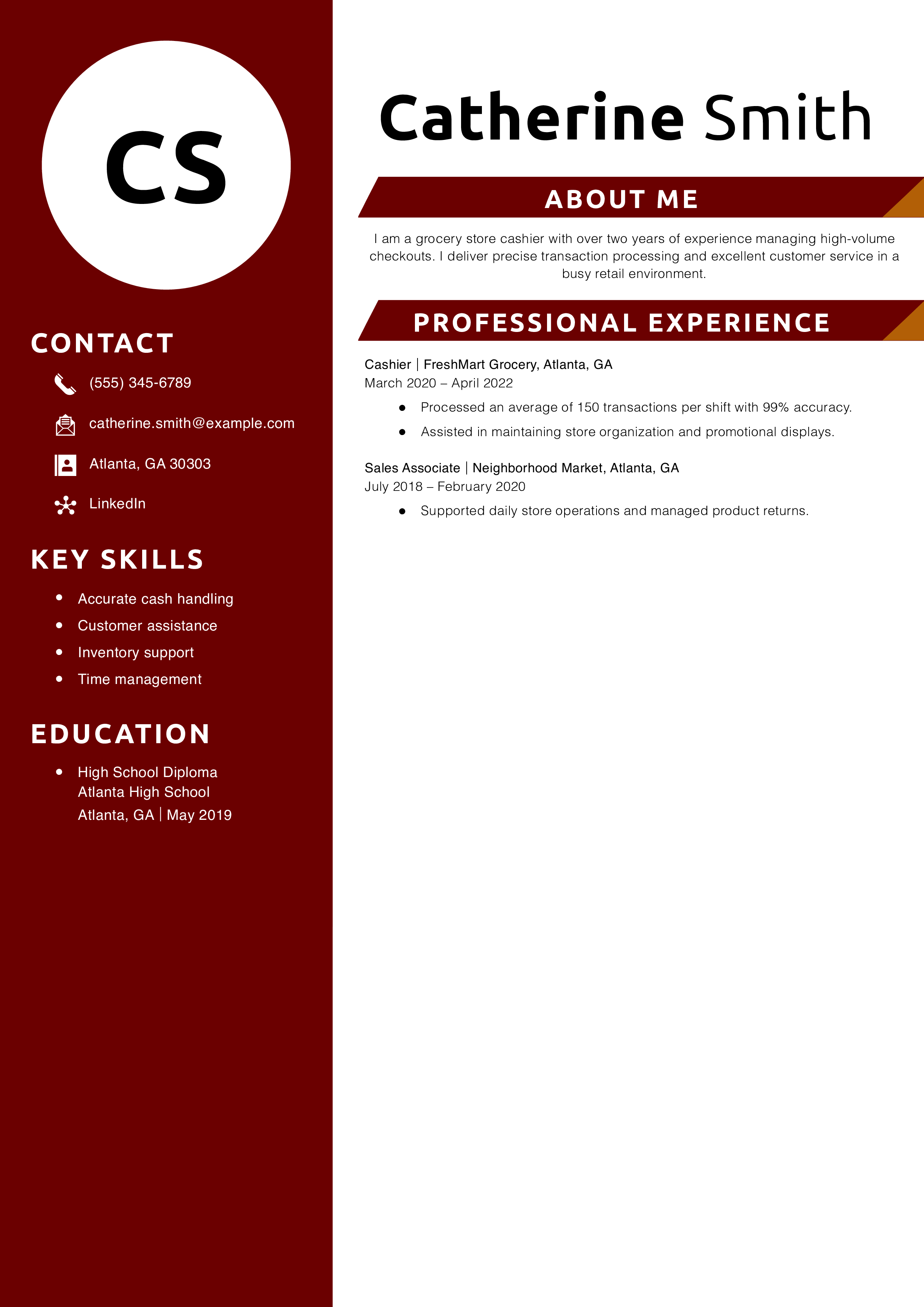 Grocery Store Cashier Resume Templates