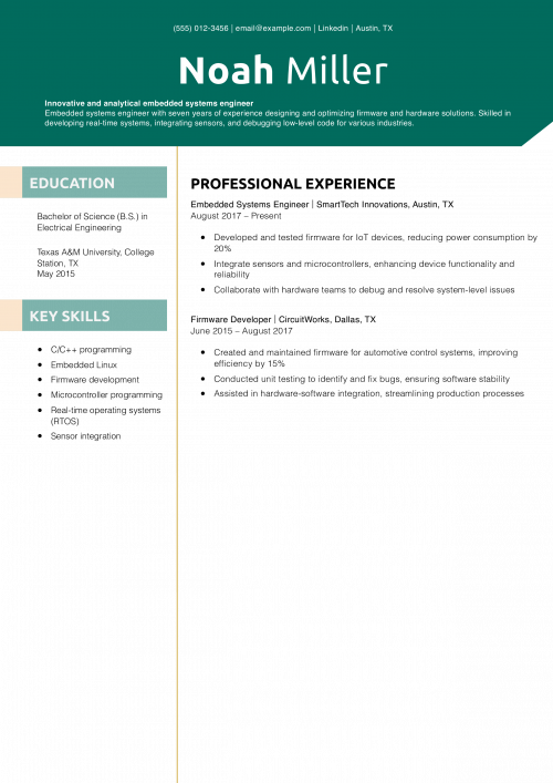 Embedded Systems Engineer Resume