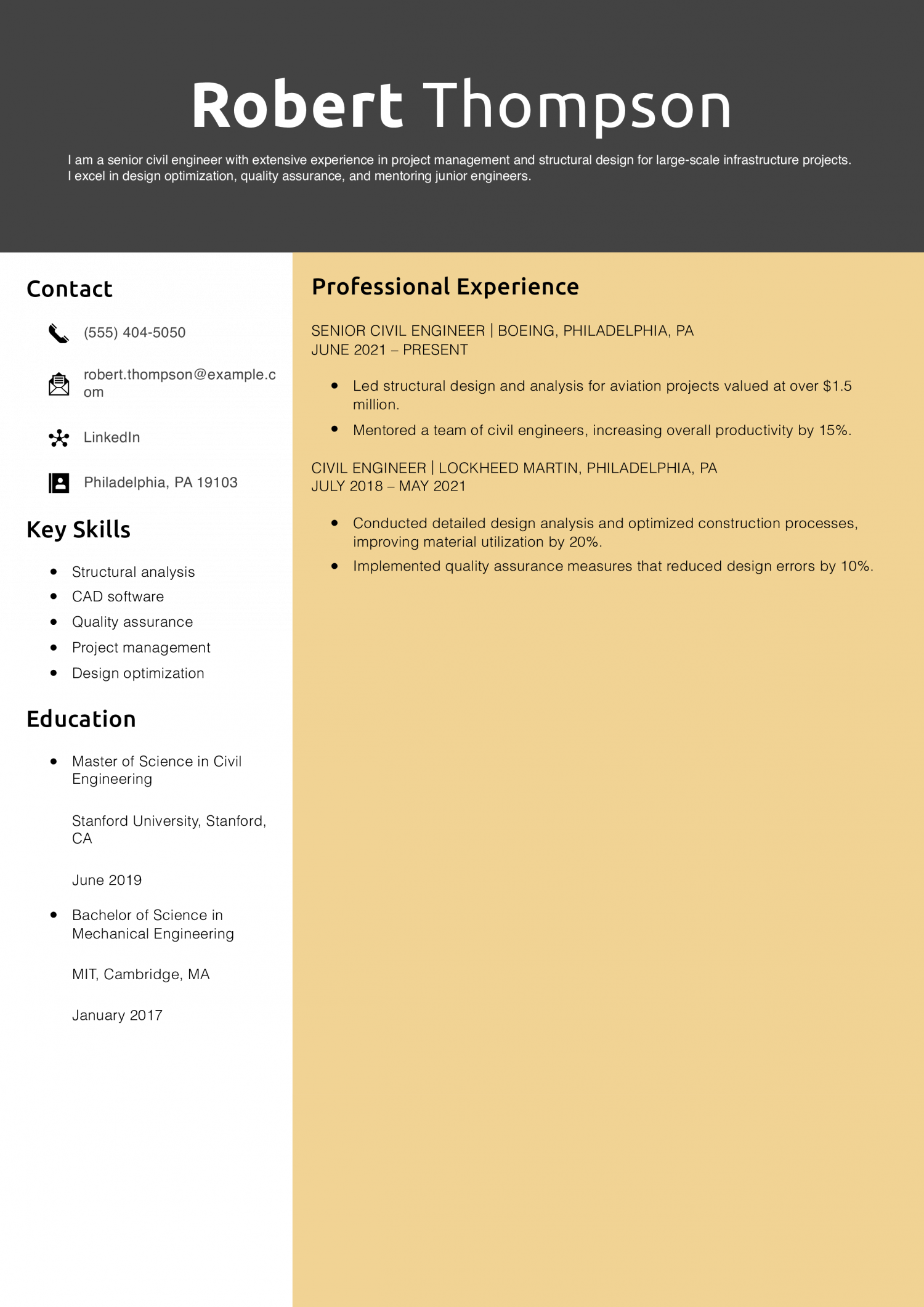 Senior Civil Engineer Resume Example