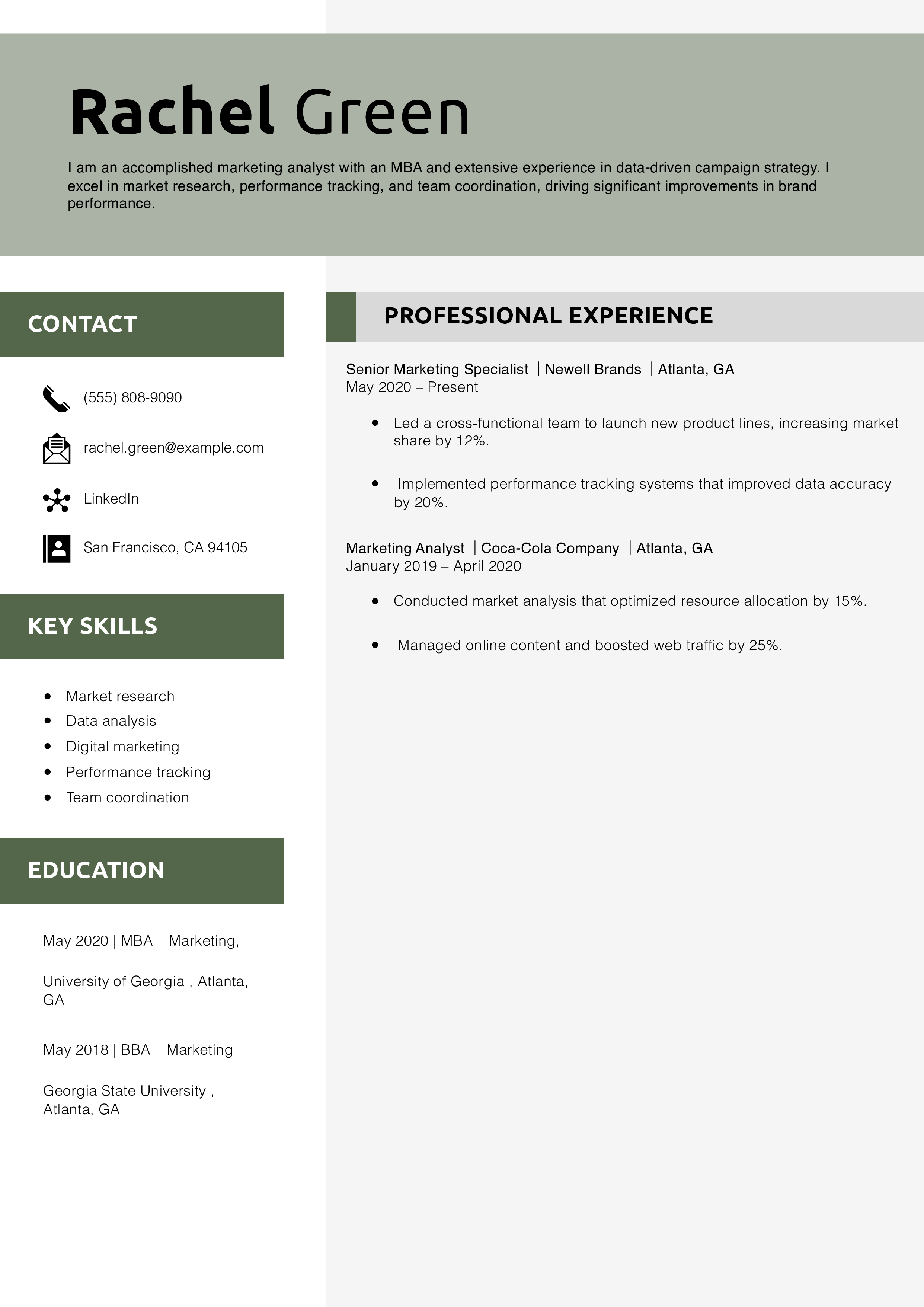 Mid-Level Marketing Analyst Resume Templates