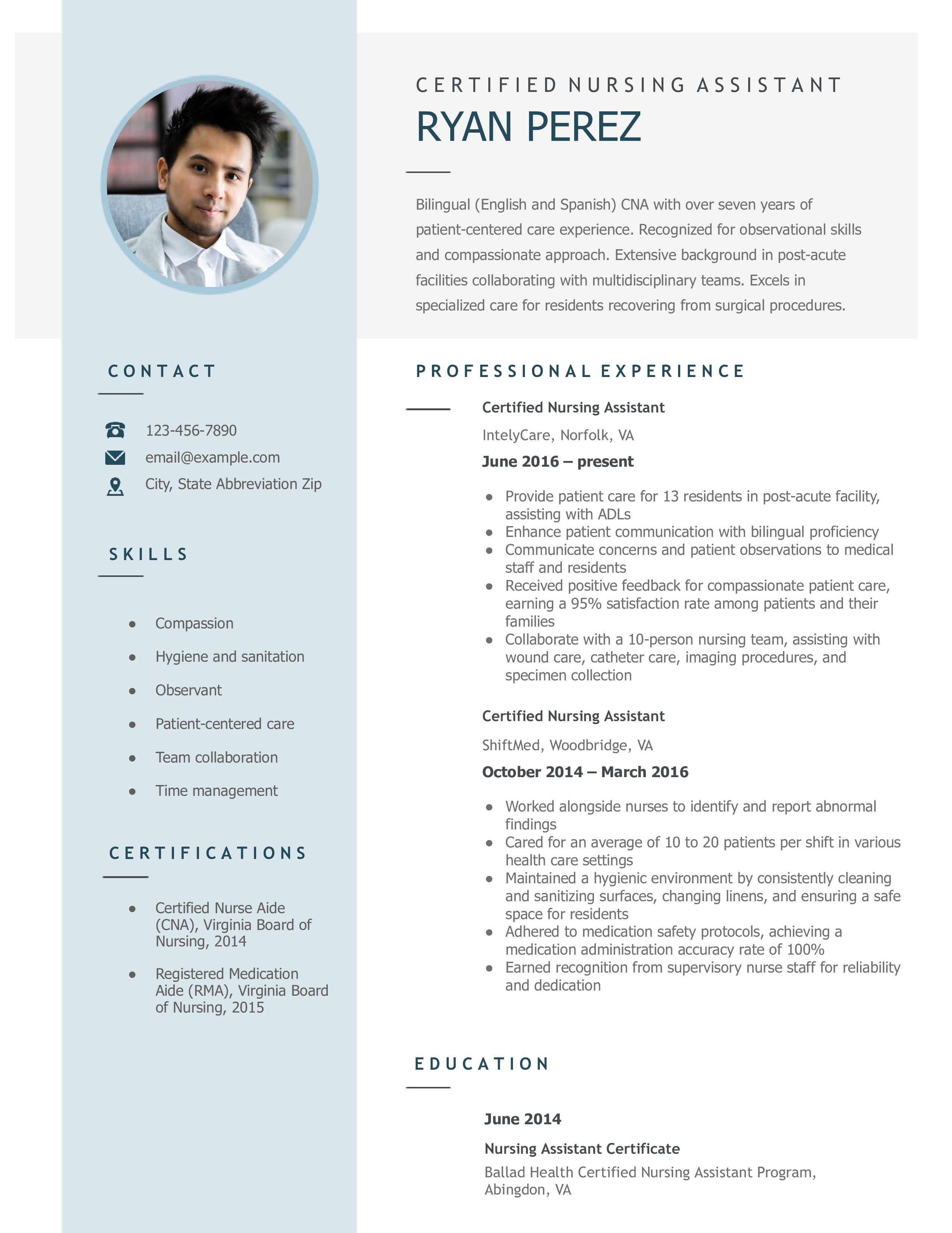 Certified Nursing Assistant Resume Templates and Examples for [y]