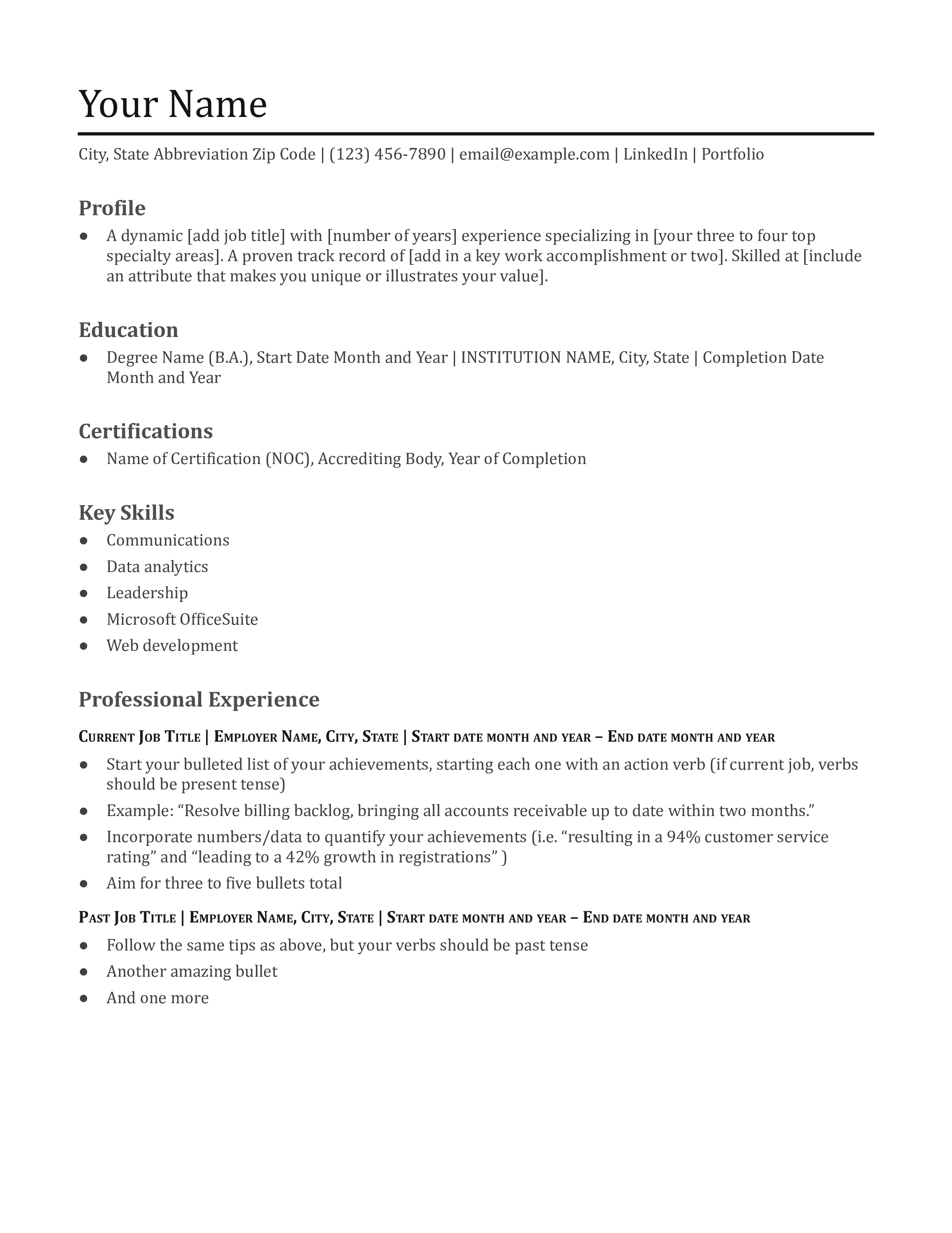 Blank Resume Templates and Examples