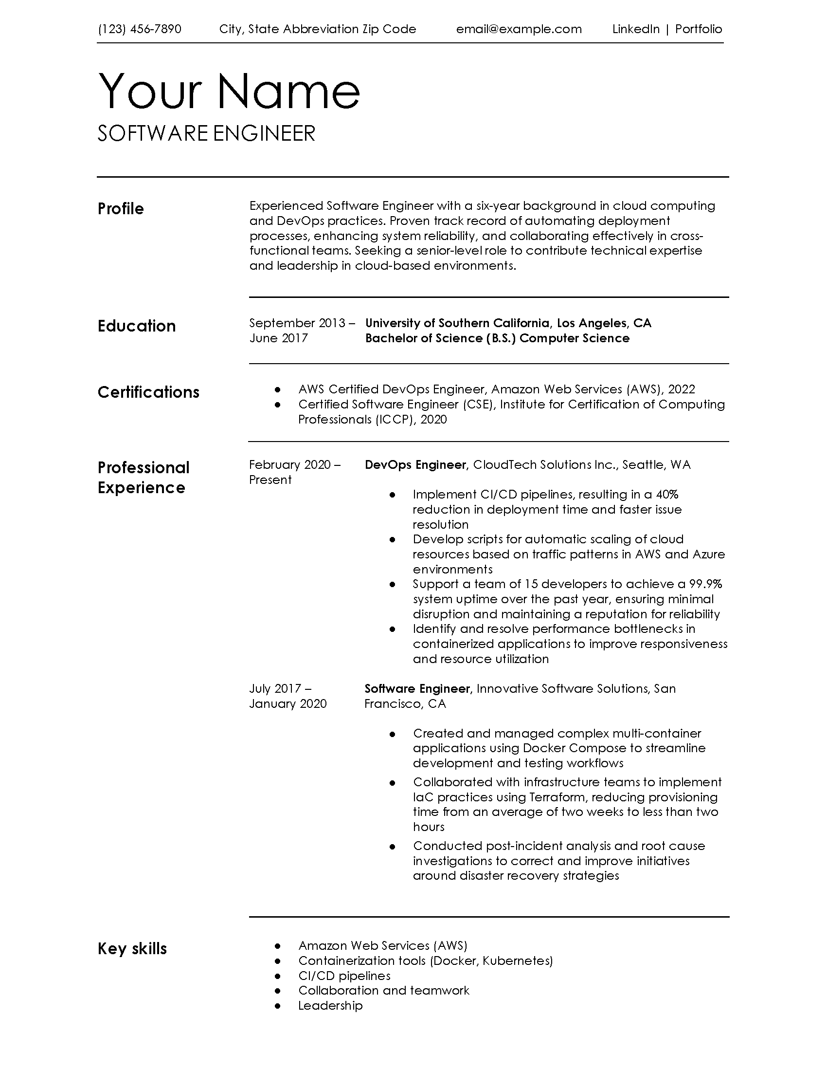 best software engineer resume template reddit