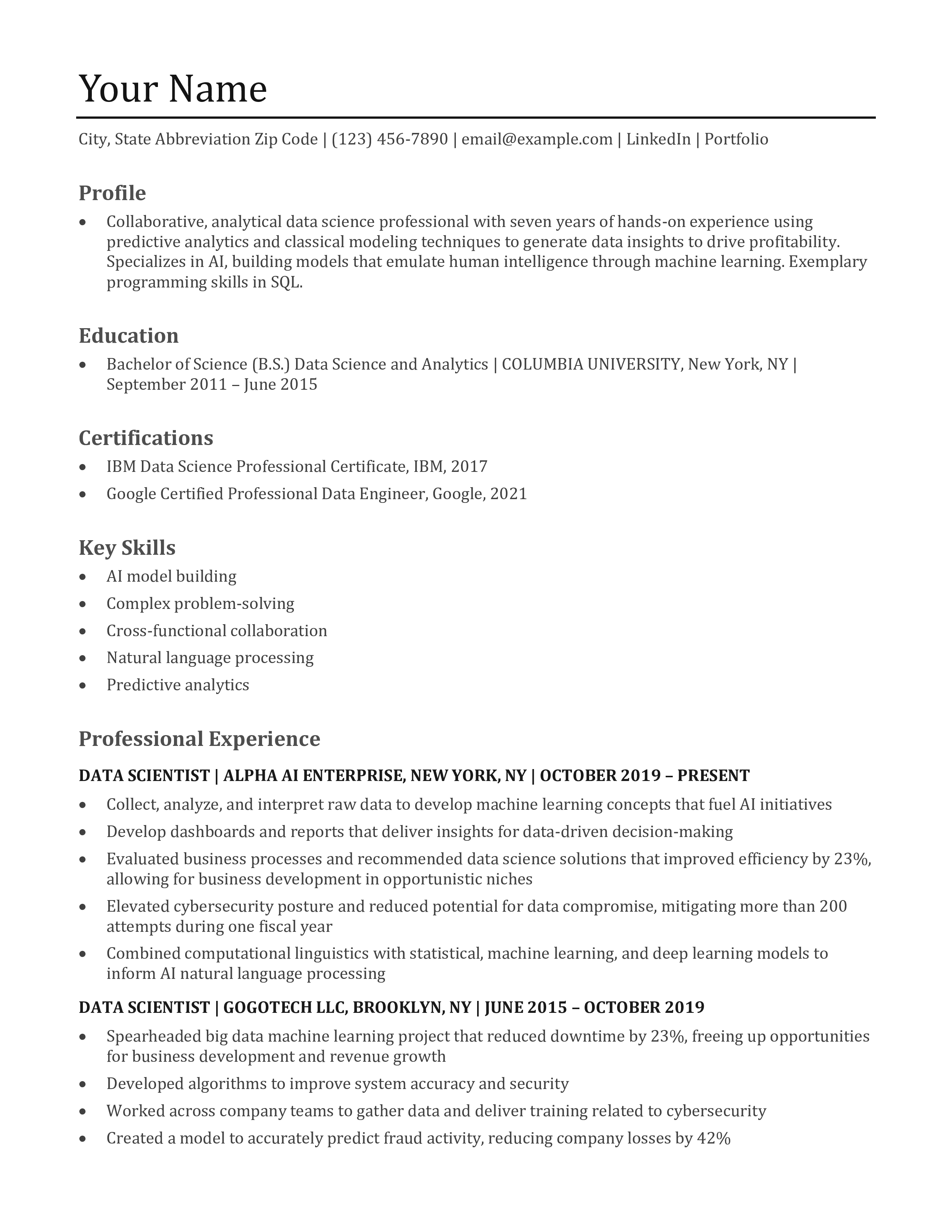 Data Scientist Resume Examples and Templates for [y]