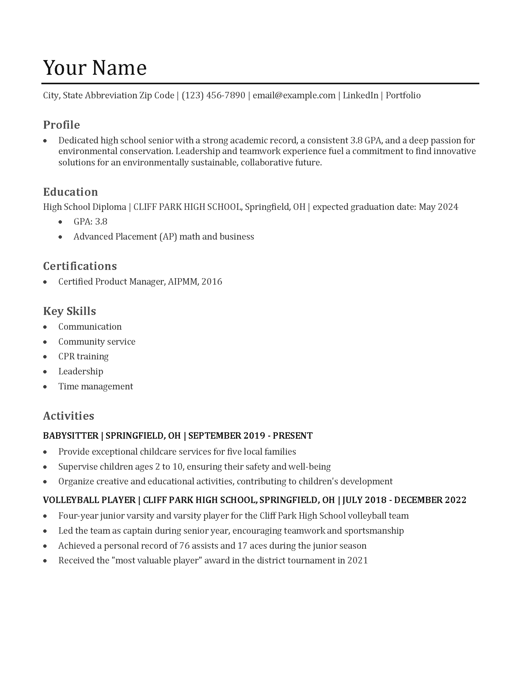 High School Resume Templates And Examples For College Applications For