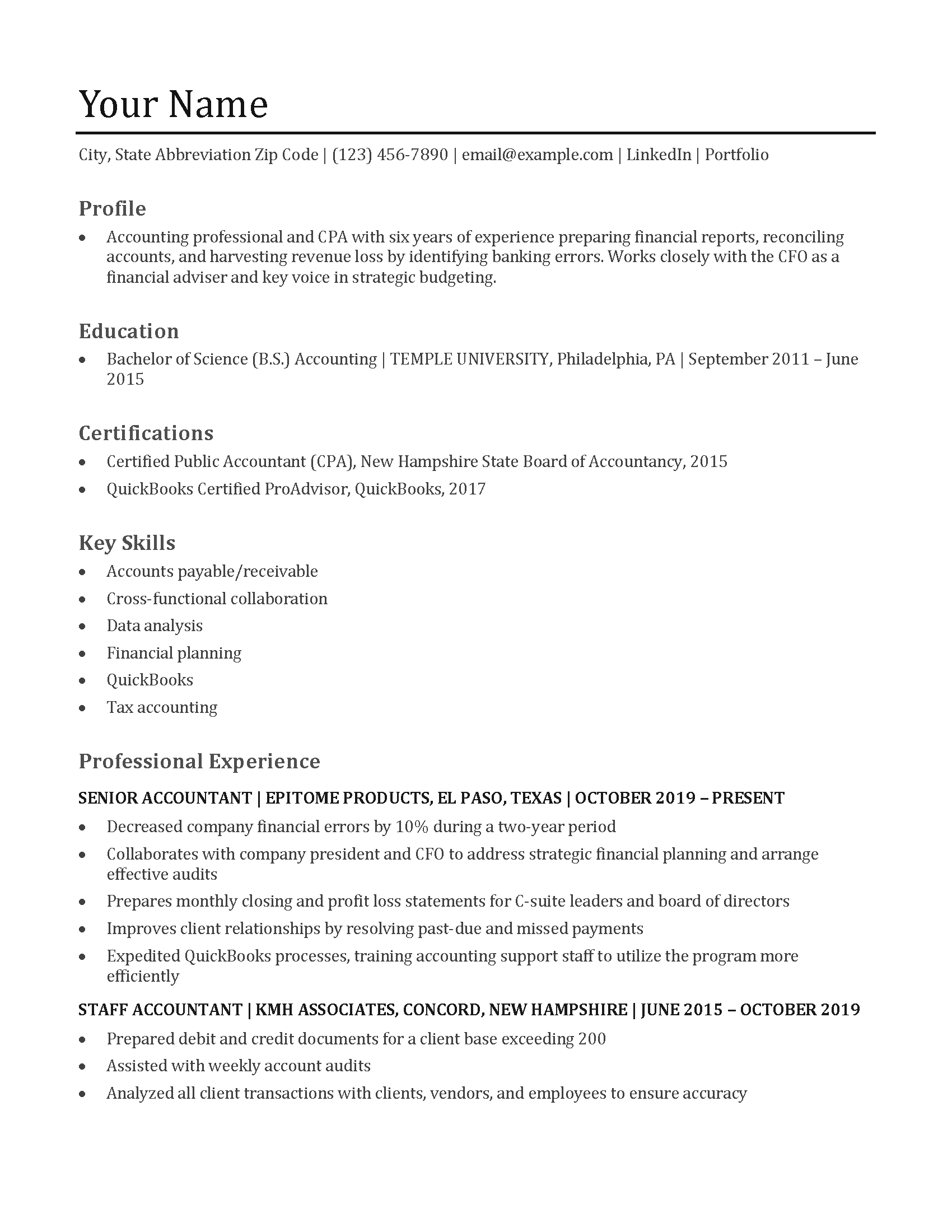 Accountant Resume Templates and Examples for 2024 - ResumeTemplates.com