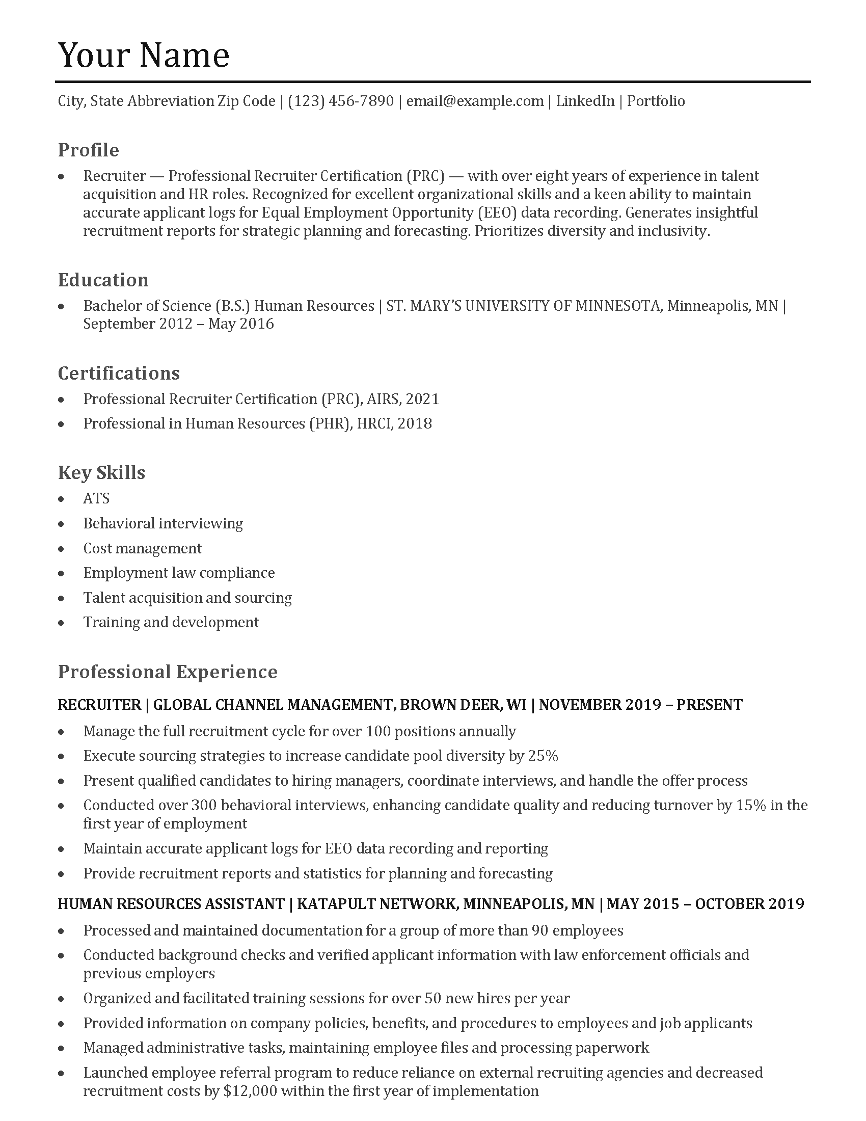 Recruiter Resume Templates And Examples For 2024 - Resumetemplates.com