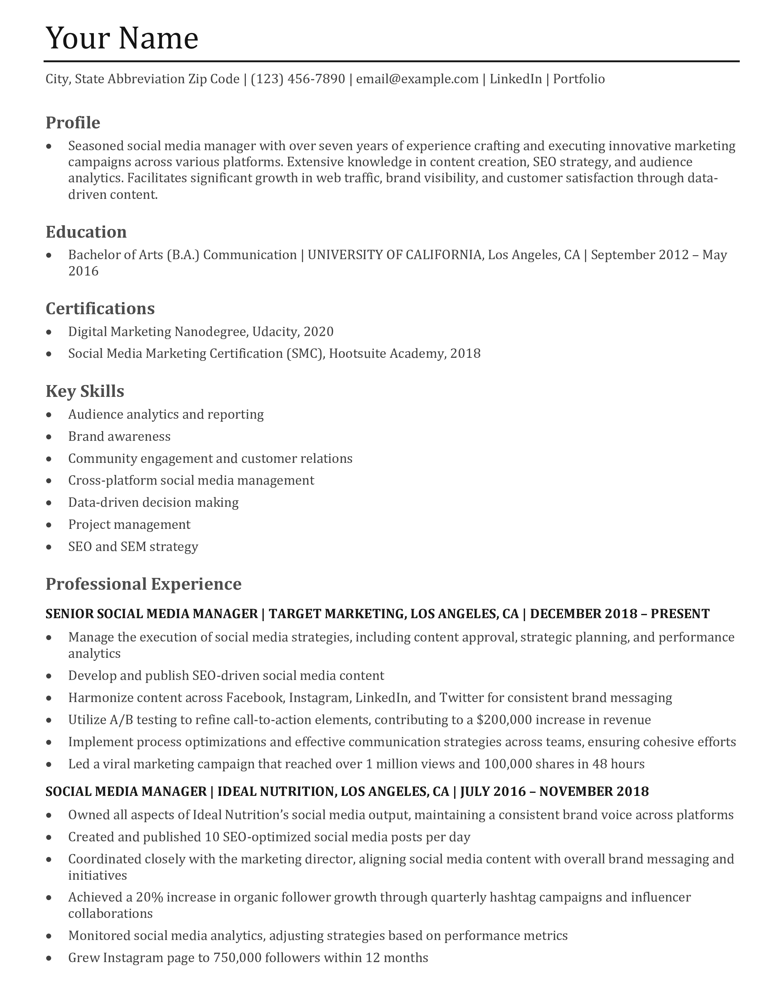 Social Media Manager Resume Templates and Examples