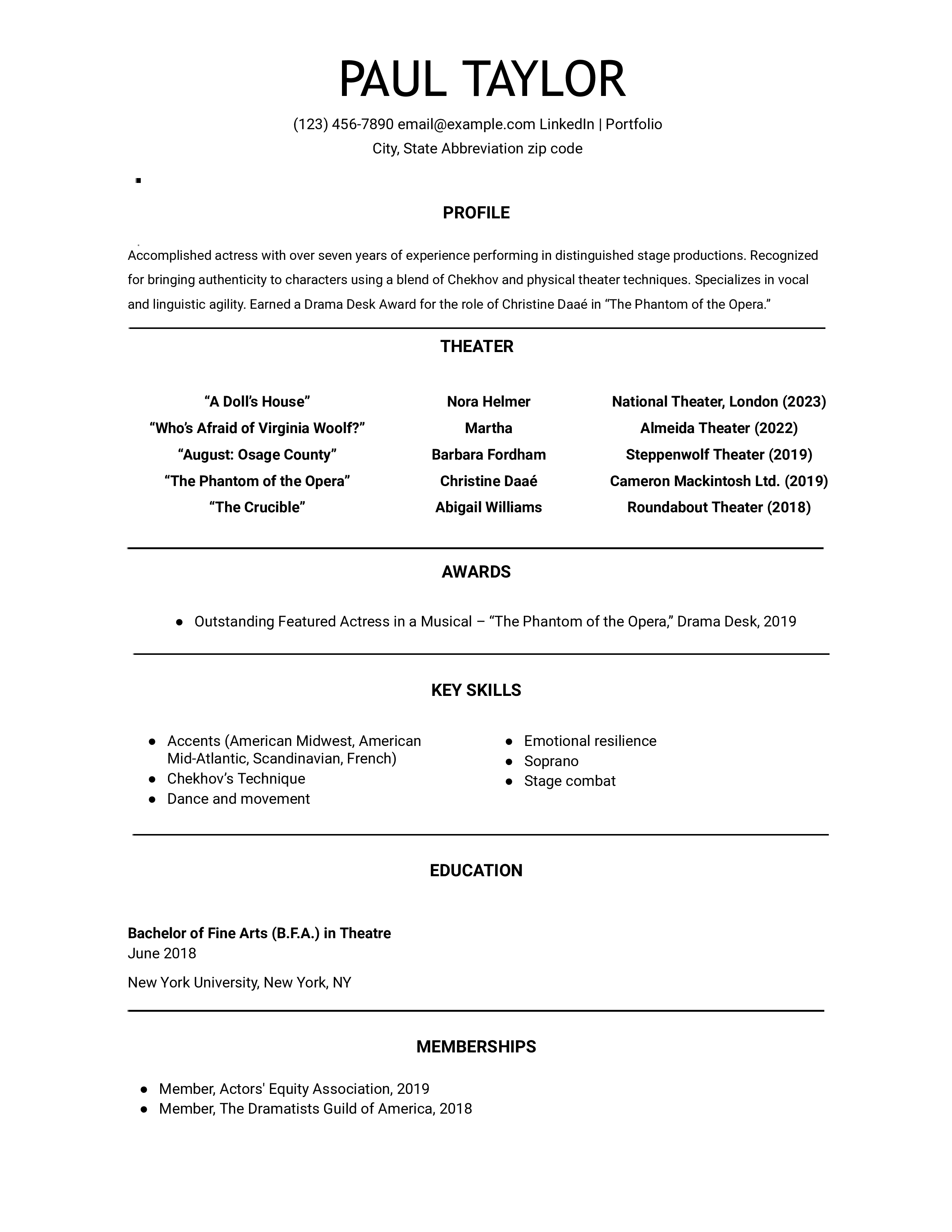 Acting Resume Examples and Templates for [y]