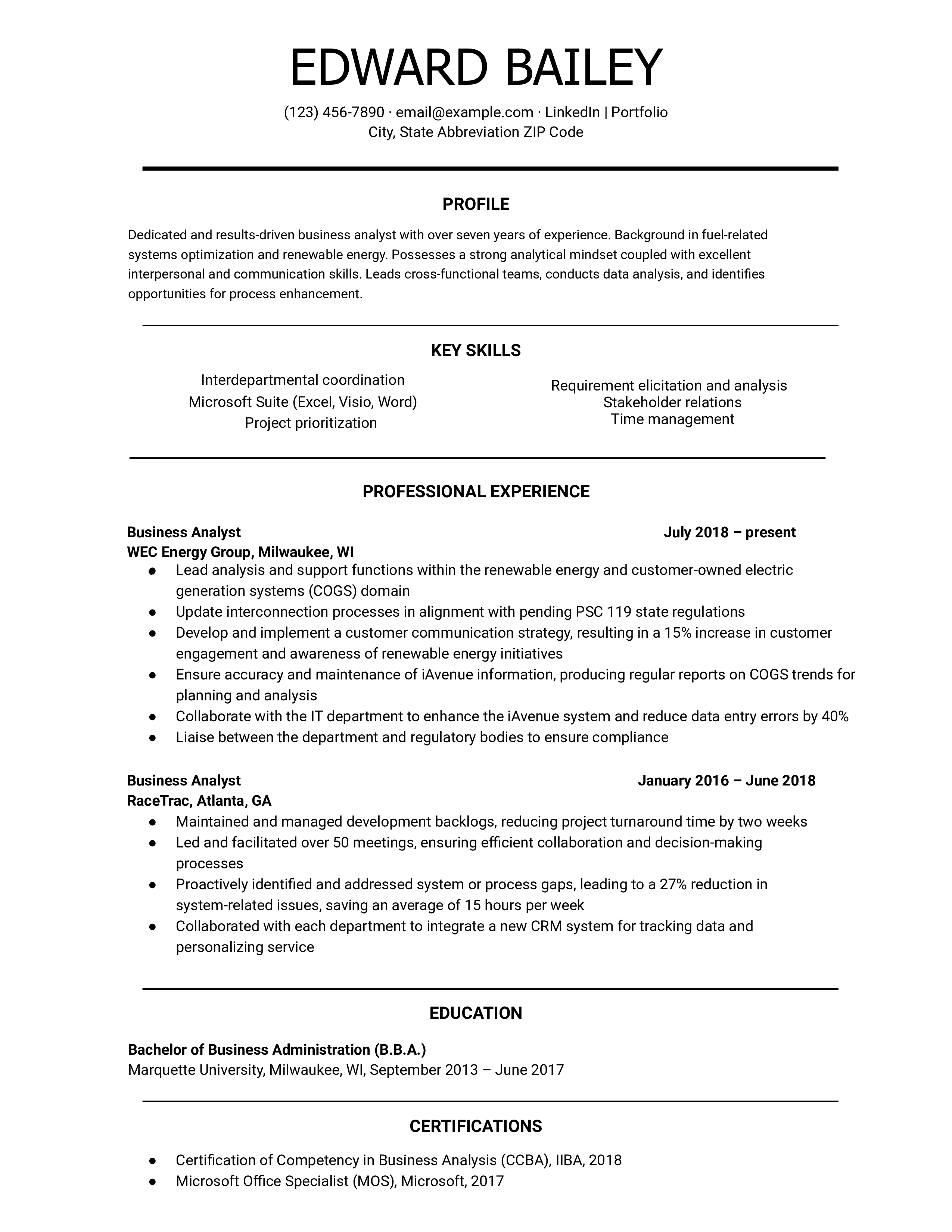 Business Analyst Resume Examples and Templates for [y]