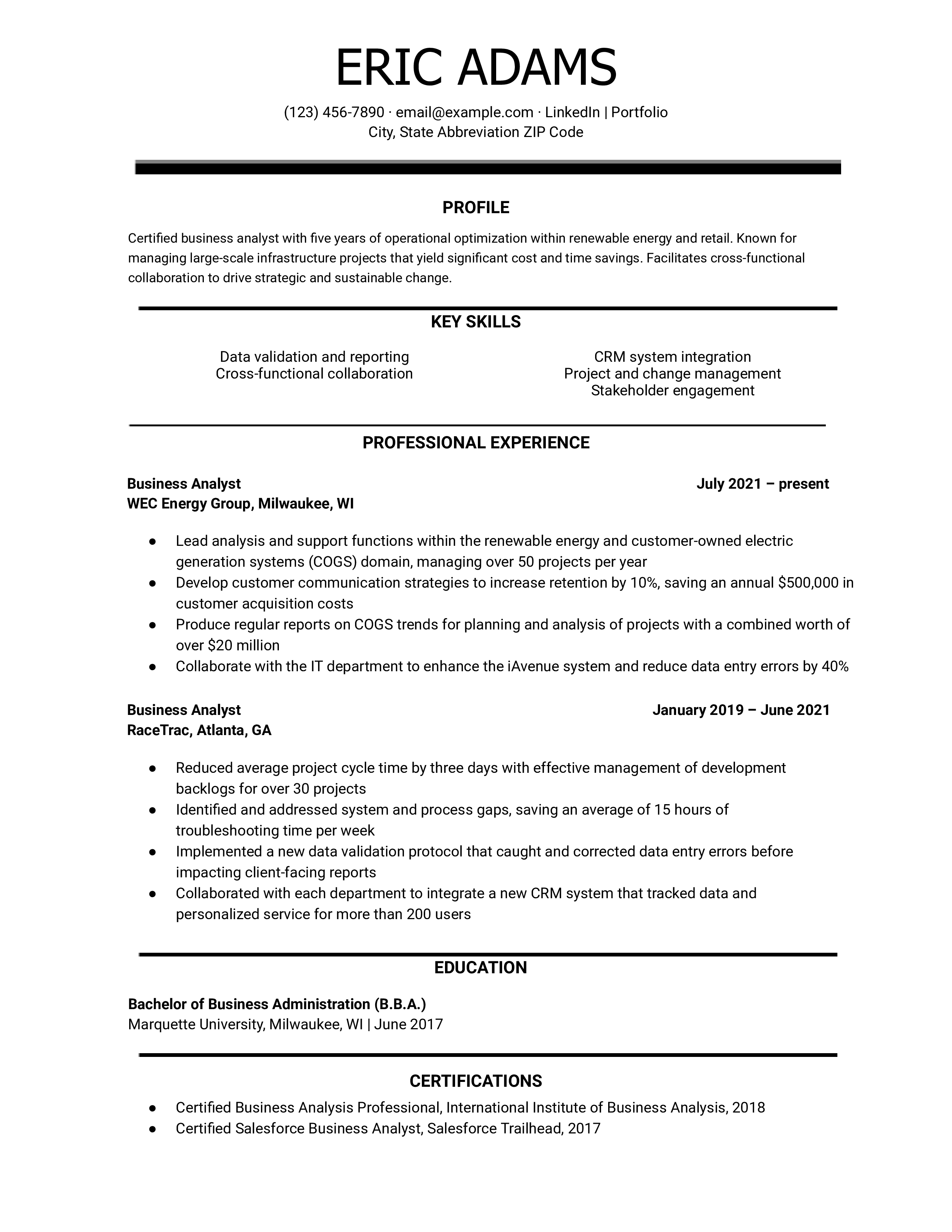 Business Analyst Resume Examples and Templates for [y]