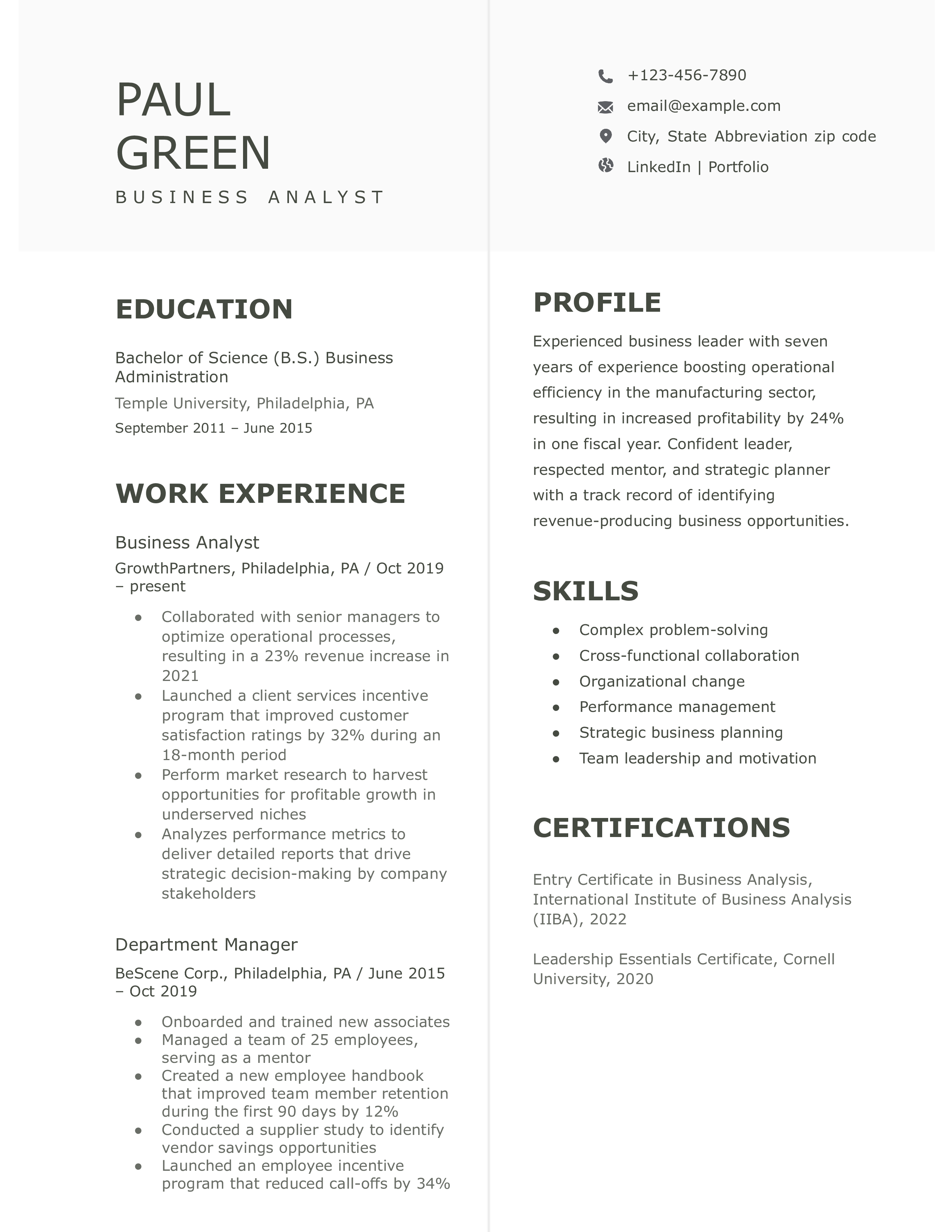 Business Resume Templates and Examples