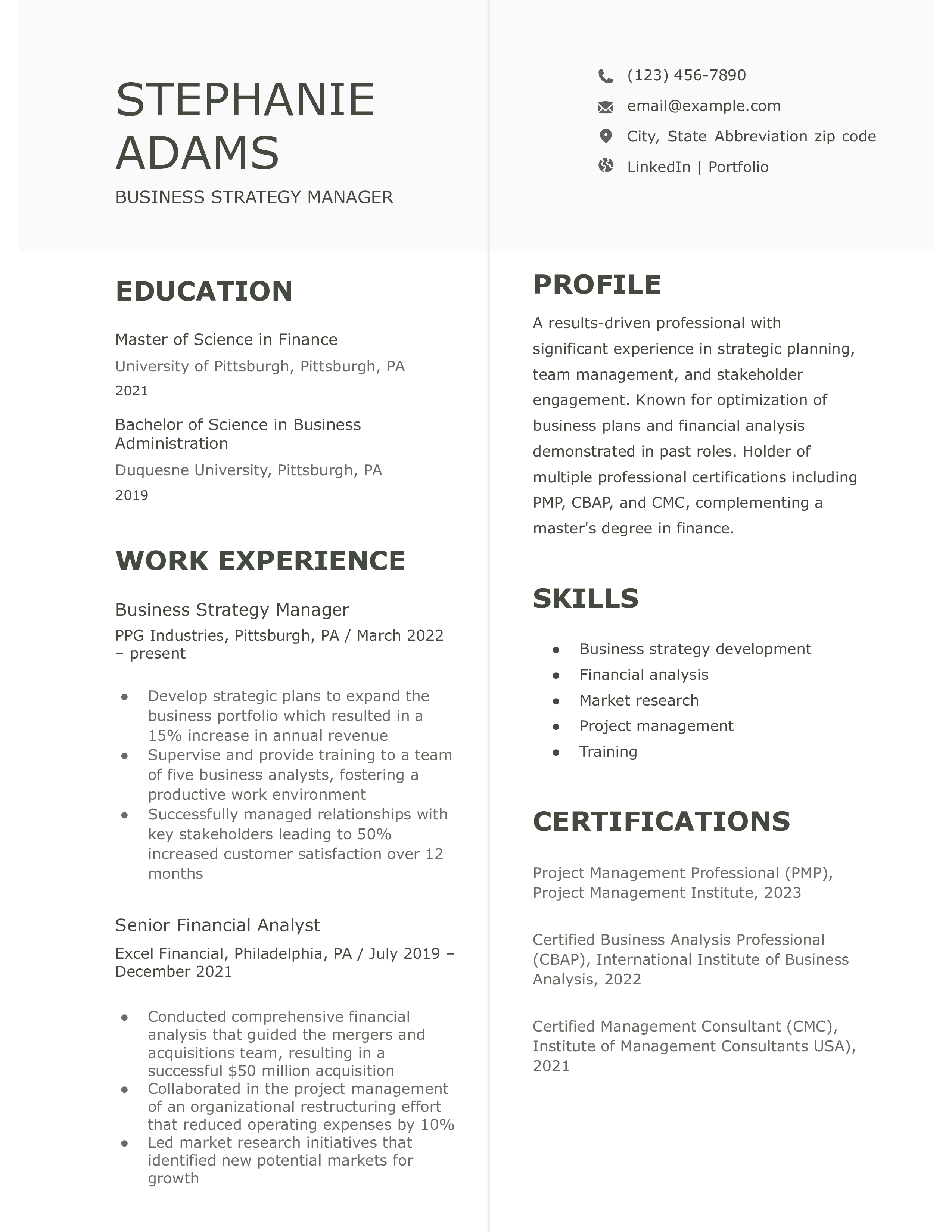 Business Resume Examples and Templates for [y]