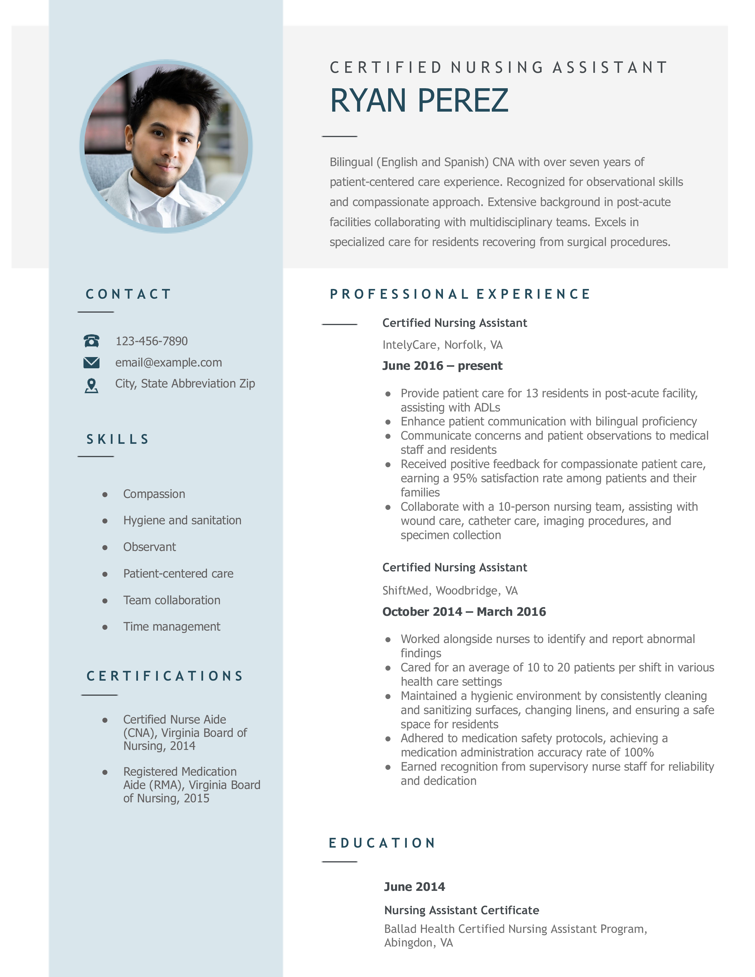 Certified Nursing Assistant Resume Examples and Templates for [y]