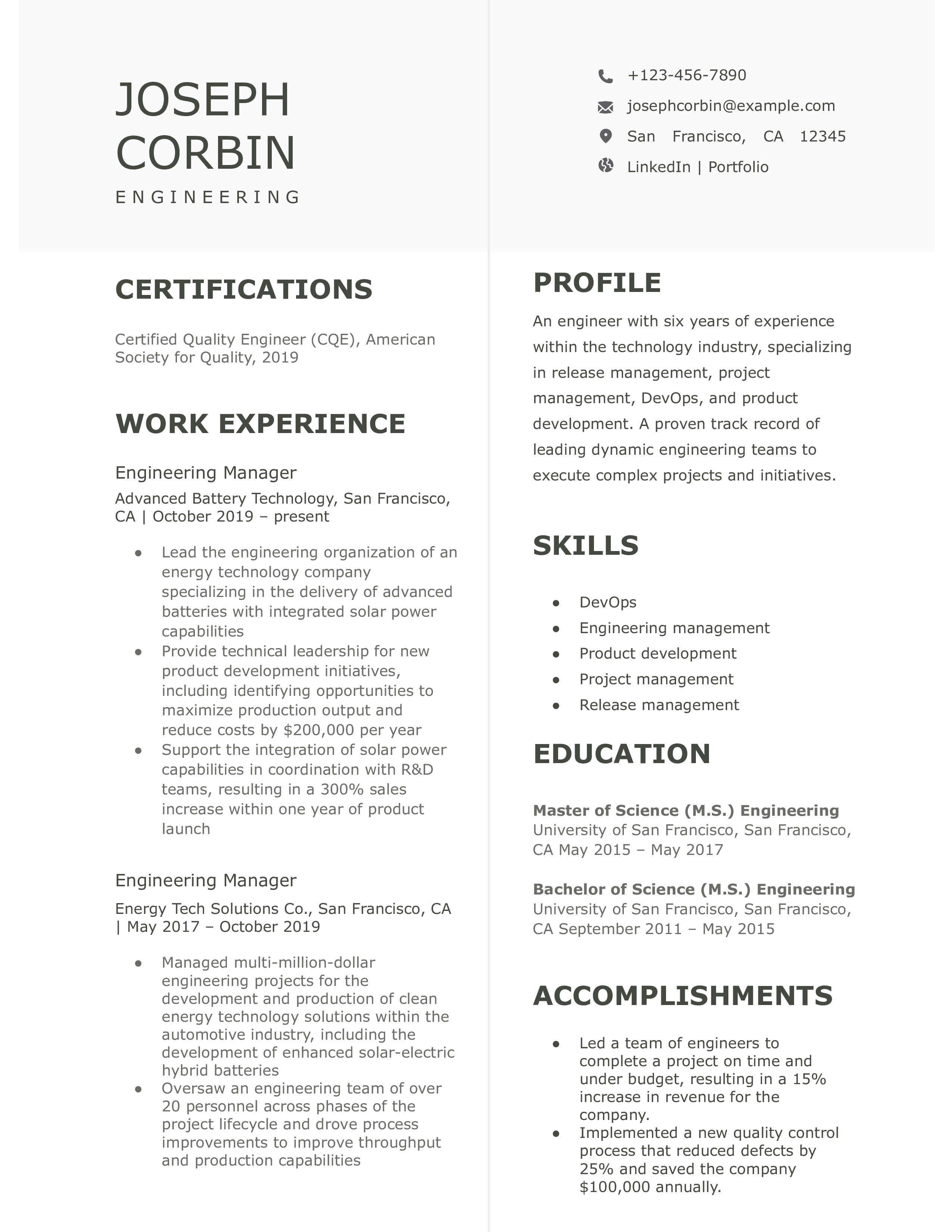 Engineering Resume Examples and Templates for [y]