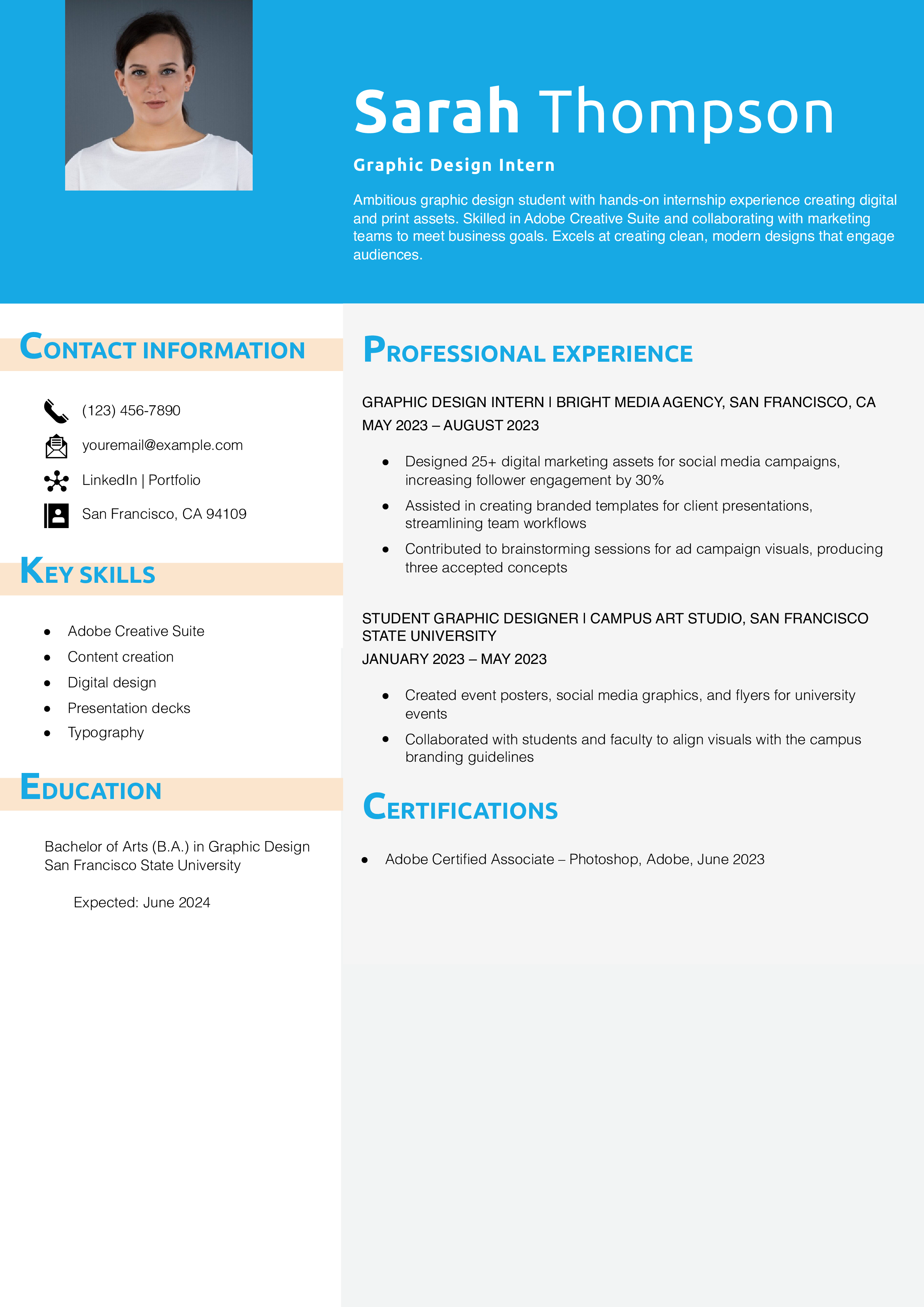 Graphic Design Internship Resume Example