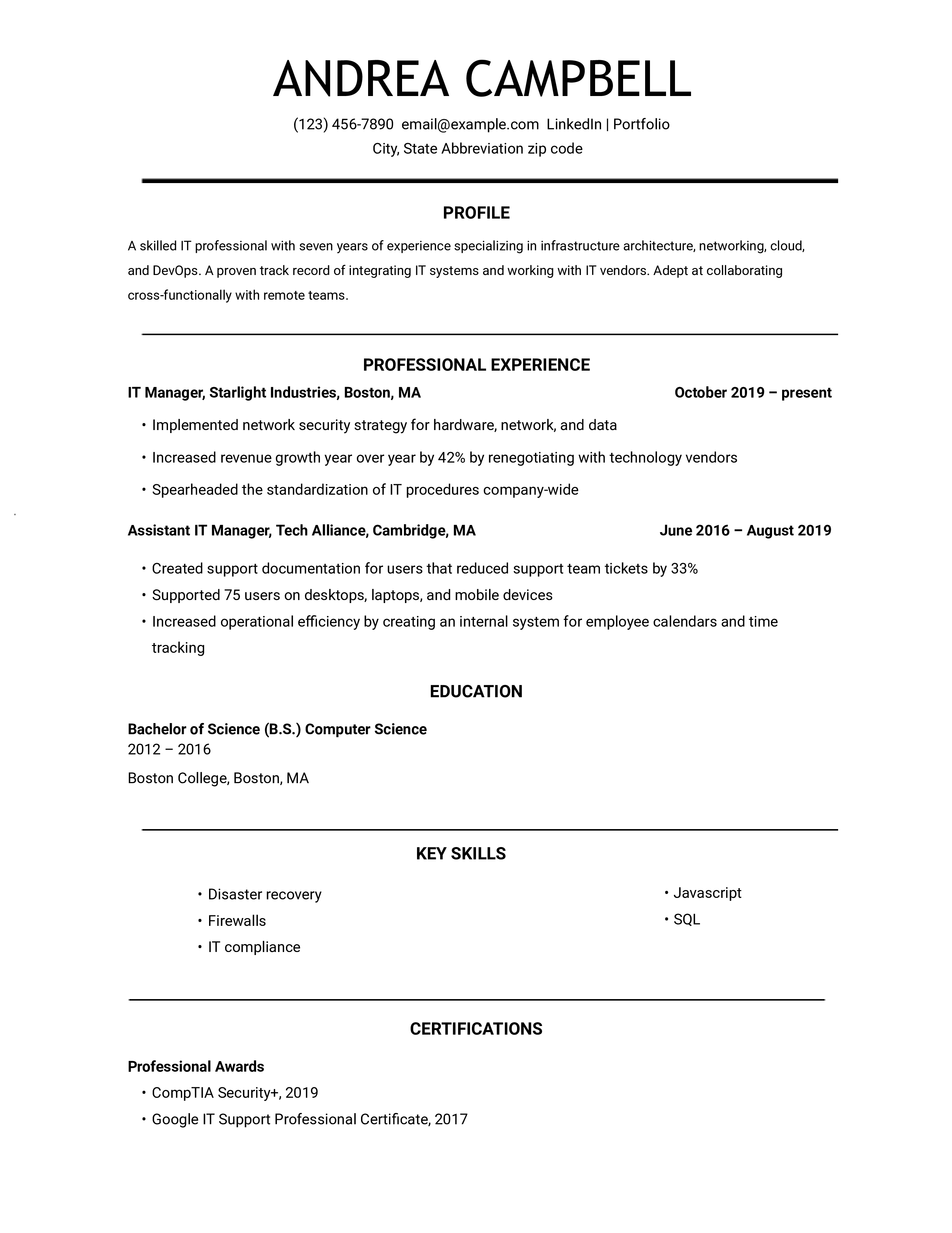 Information Technology (IT) Resume Examples and Templates for [y]