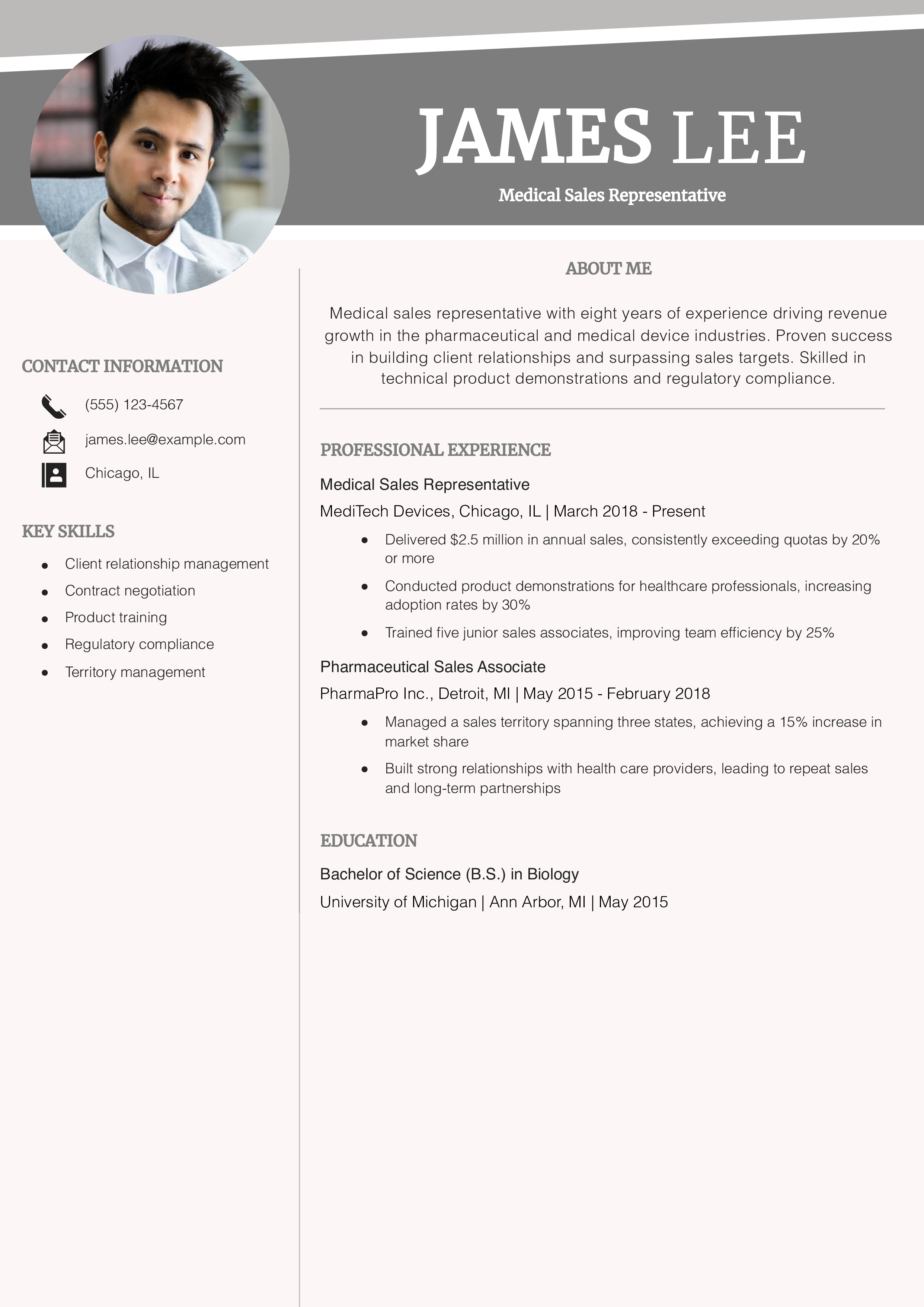 Medical Sales Resume Example