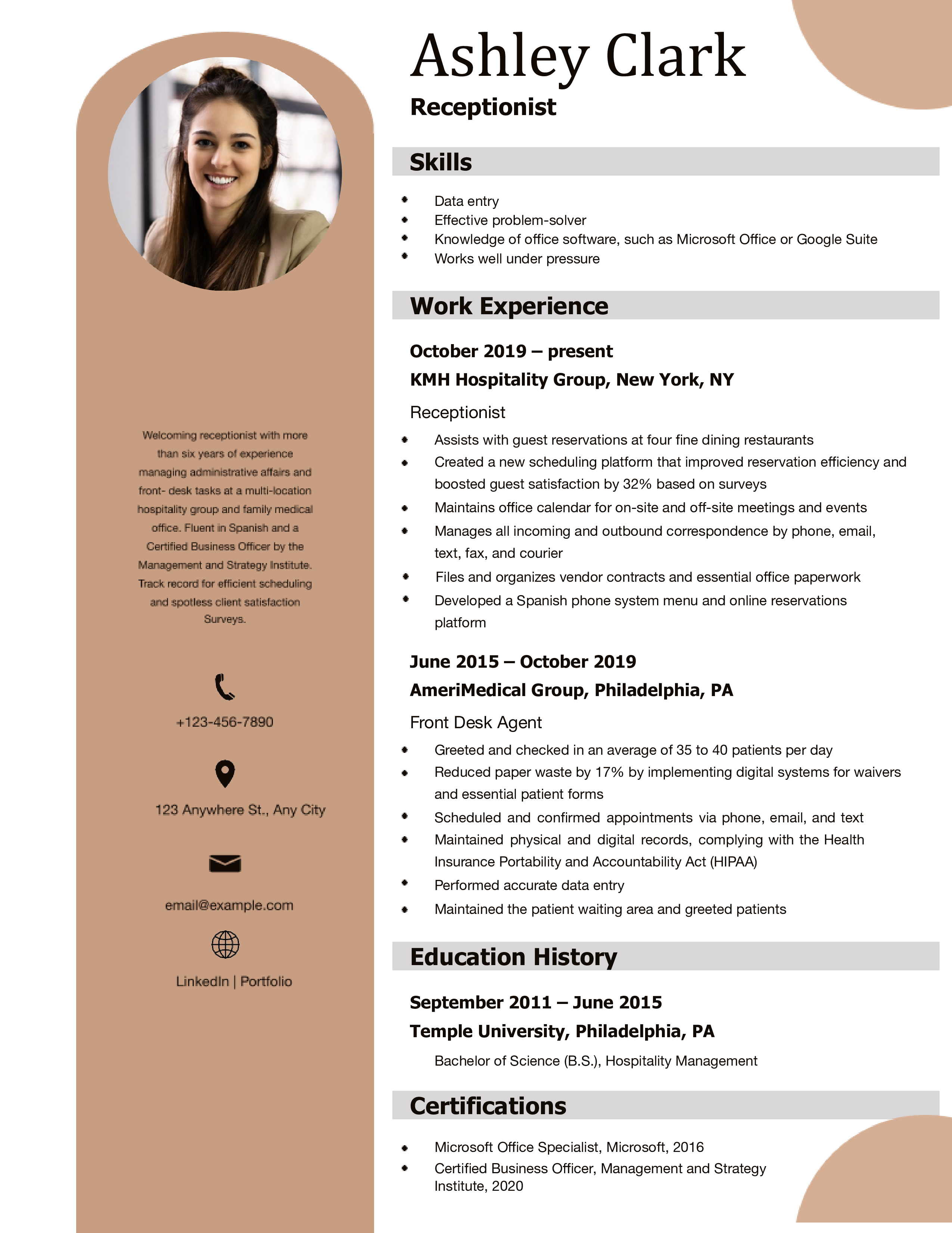 Receptionist Resume Examples and Templates for [y]