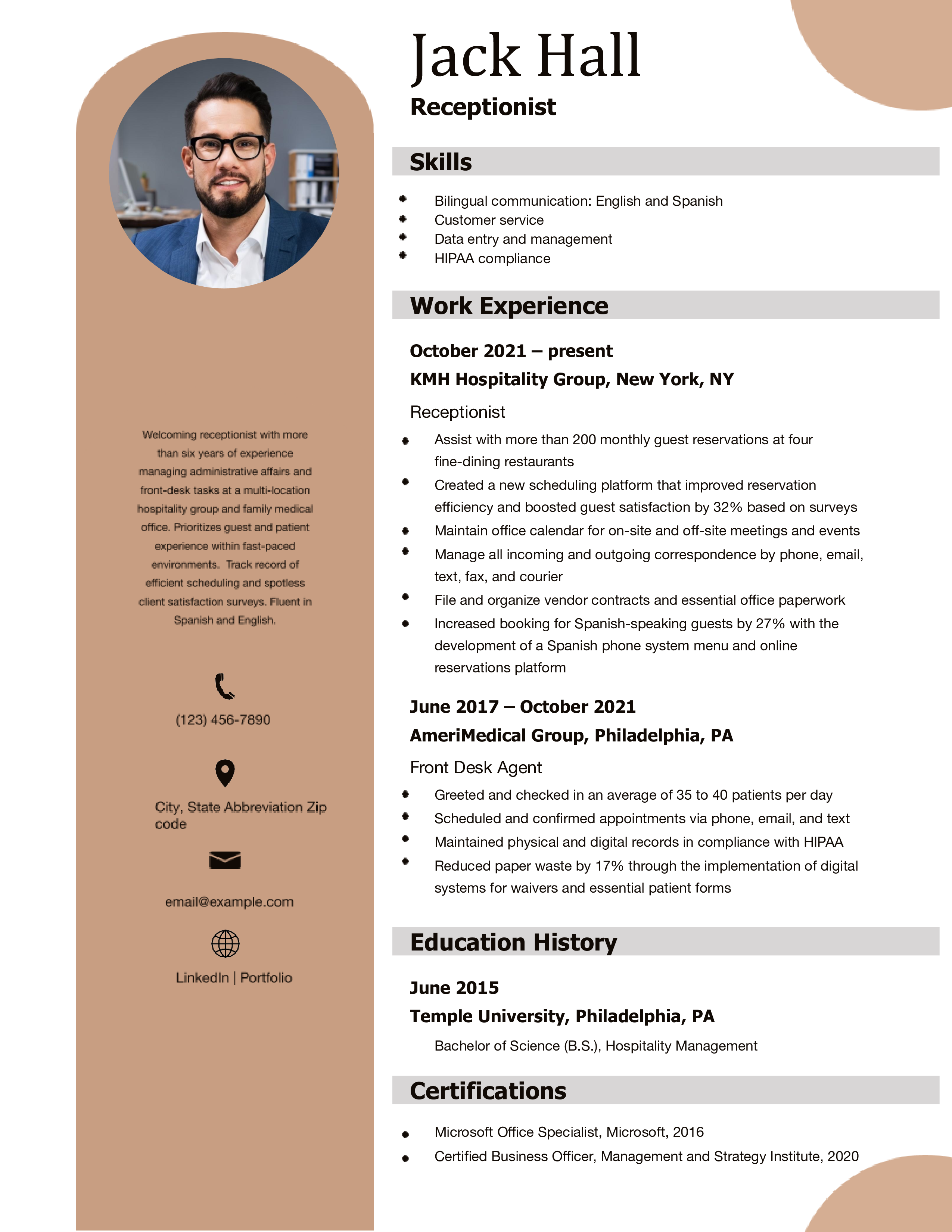 Receptionist Resume Examples and Templates for [y]