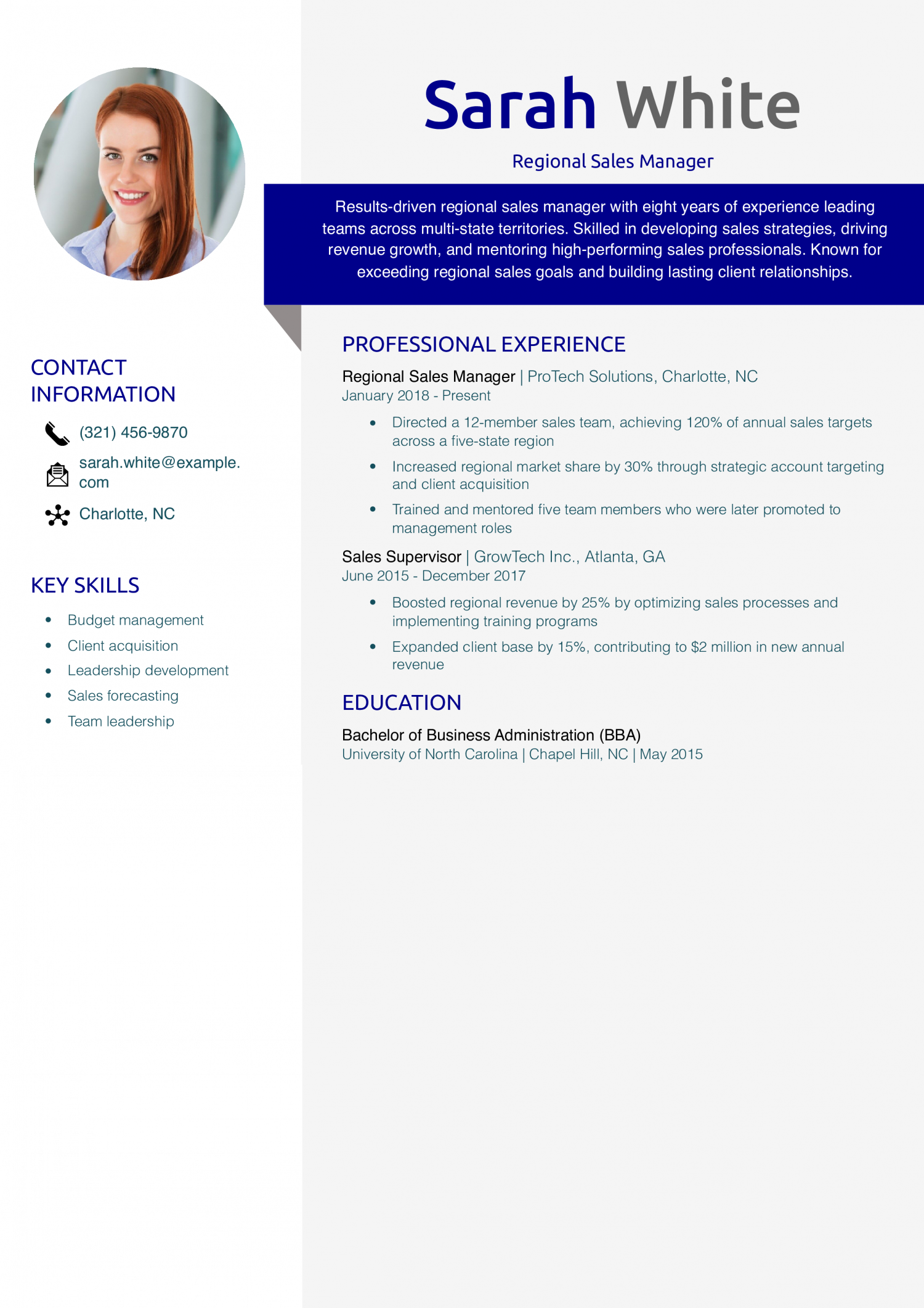 Regional Sales Manager Resume Example