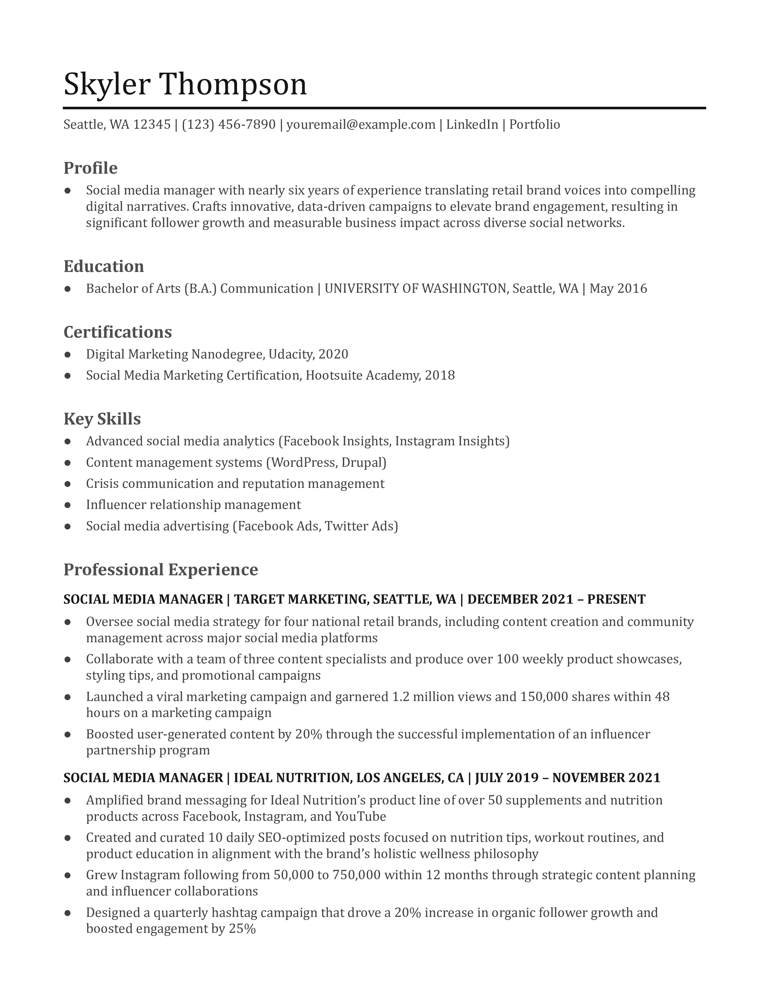 Social Media Manager Resume Examples and Templates for [y]