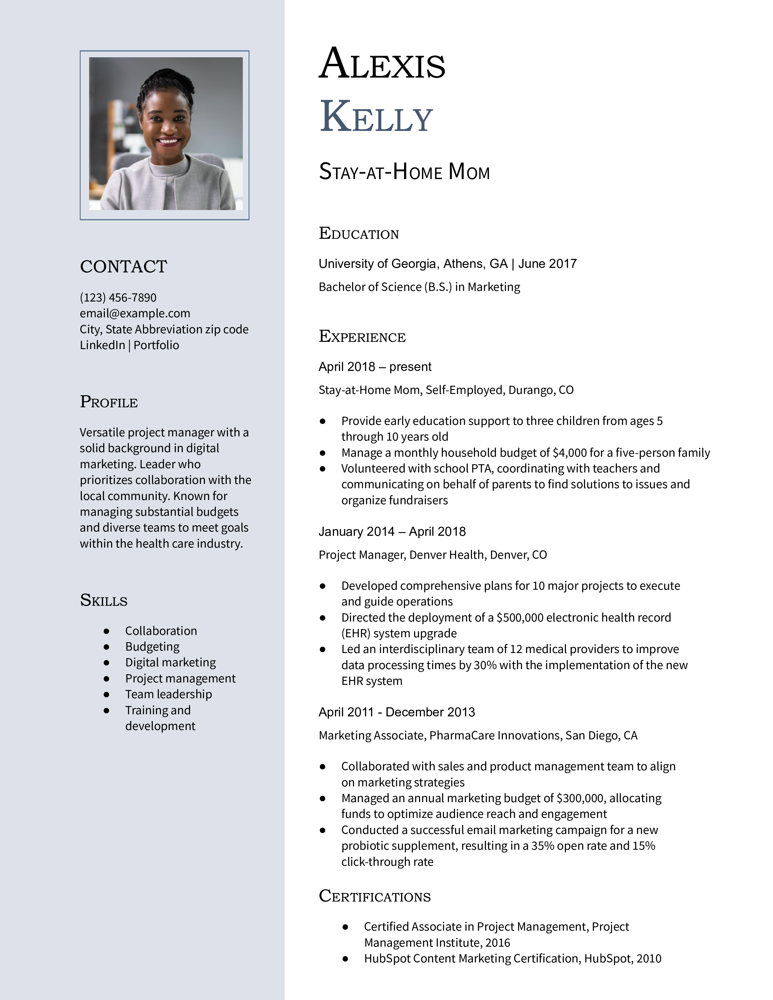 Stay-At-Home Mom Resume Examples and Templates for [y]