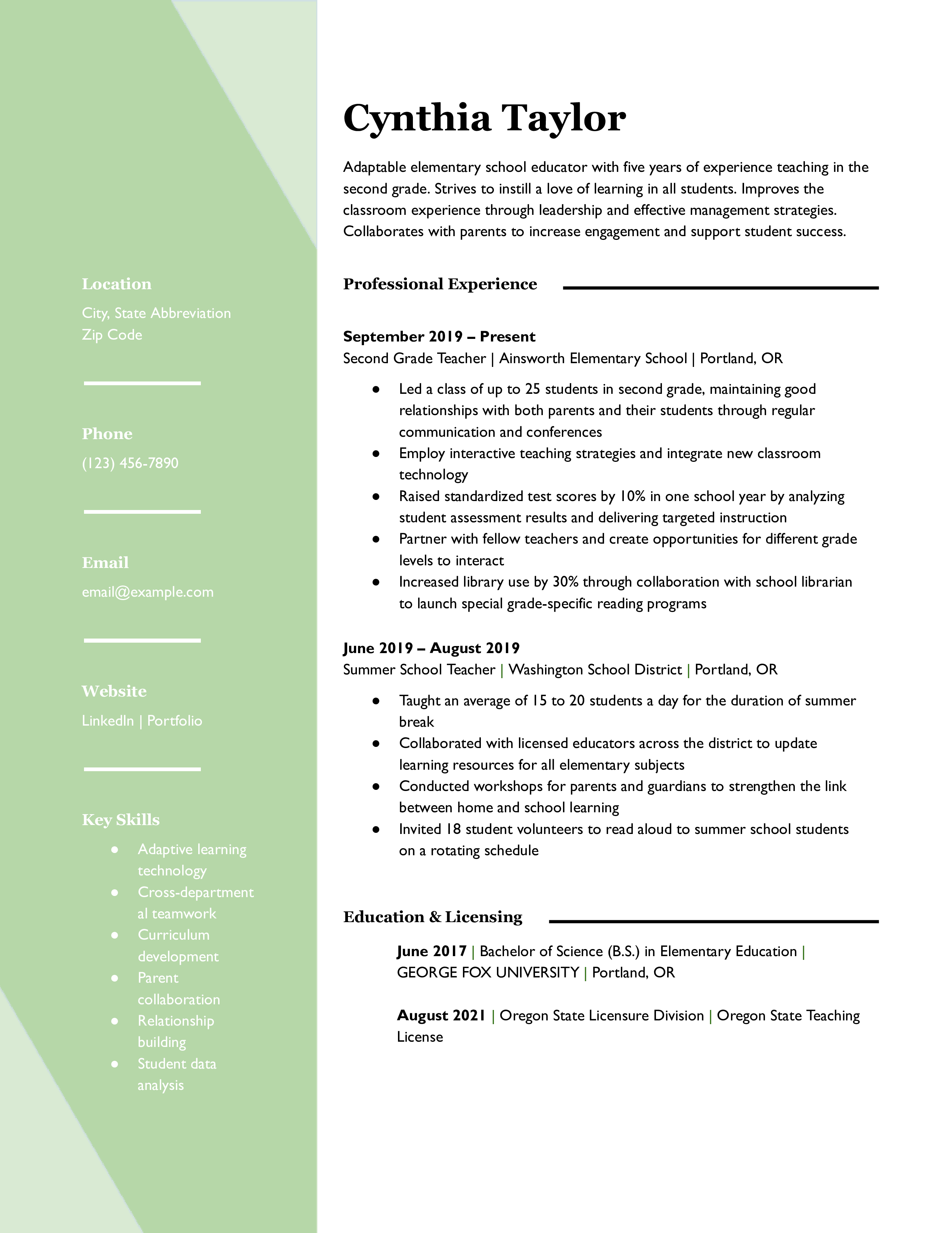 Teacher Resume Examples and Templates for [y]