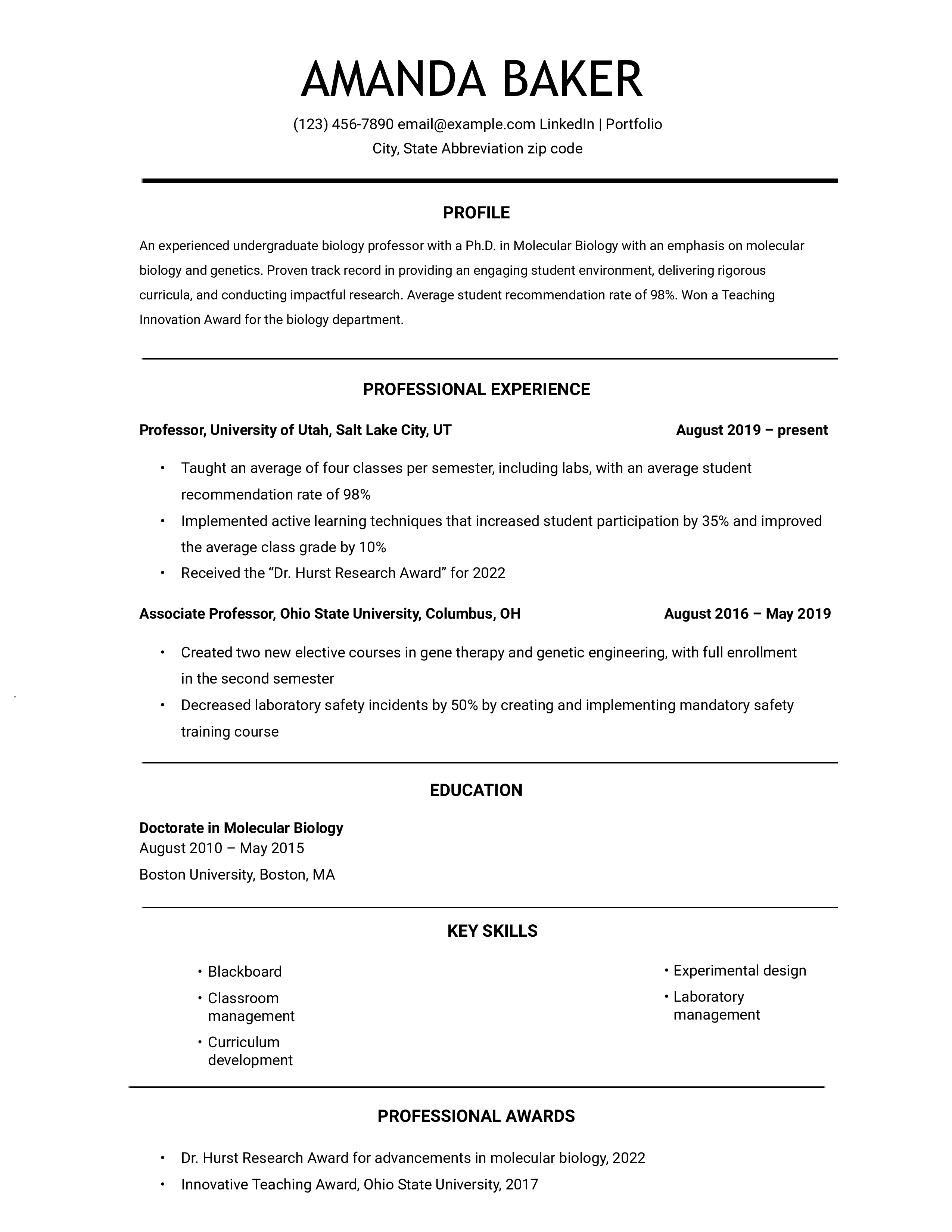 Traditional (Classic) Resume Templates and Examples for [y]