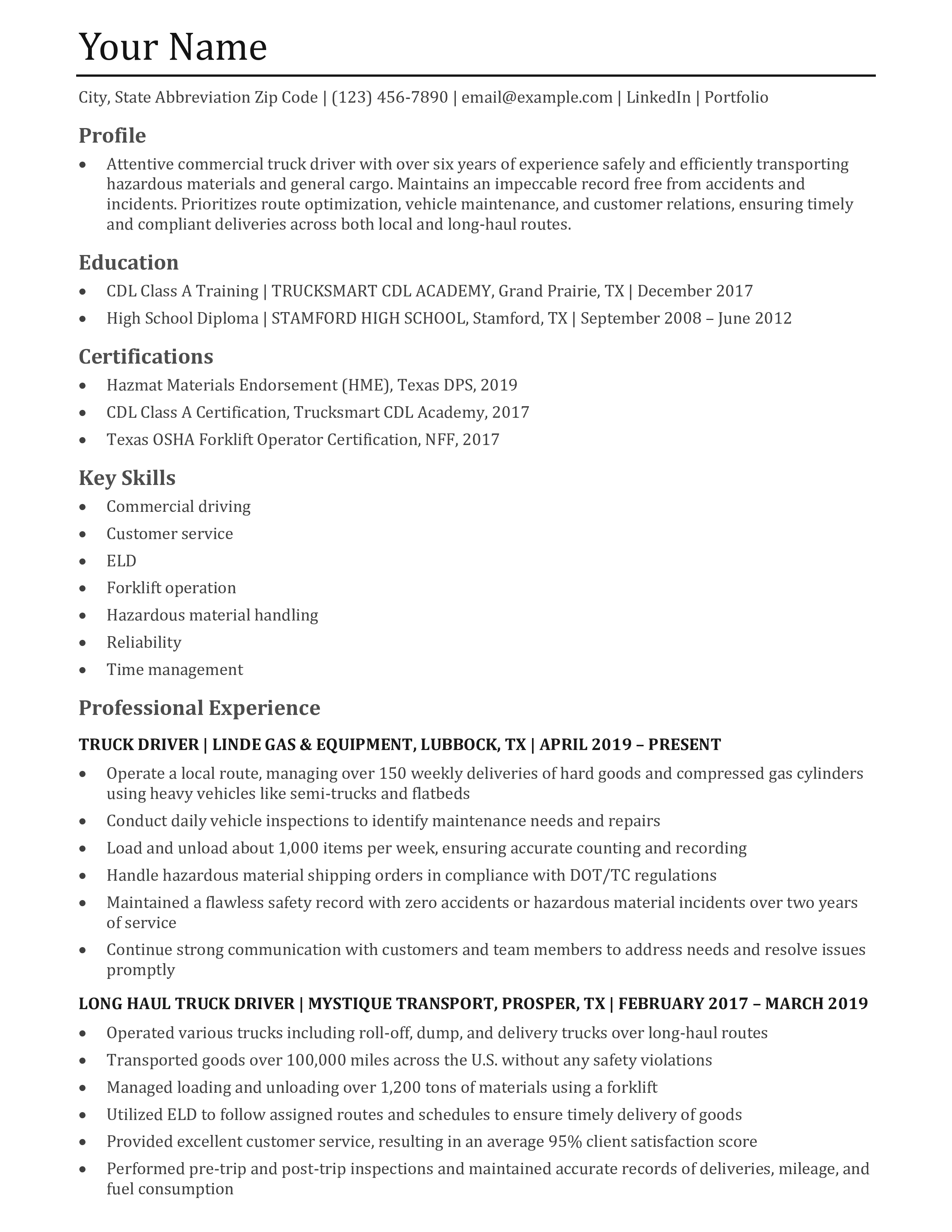Truck Driver Resume Examples and Templates for [y]