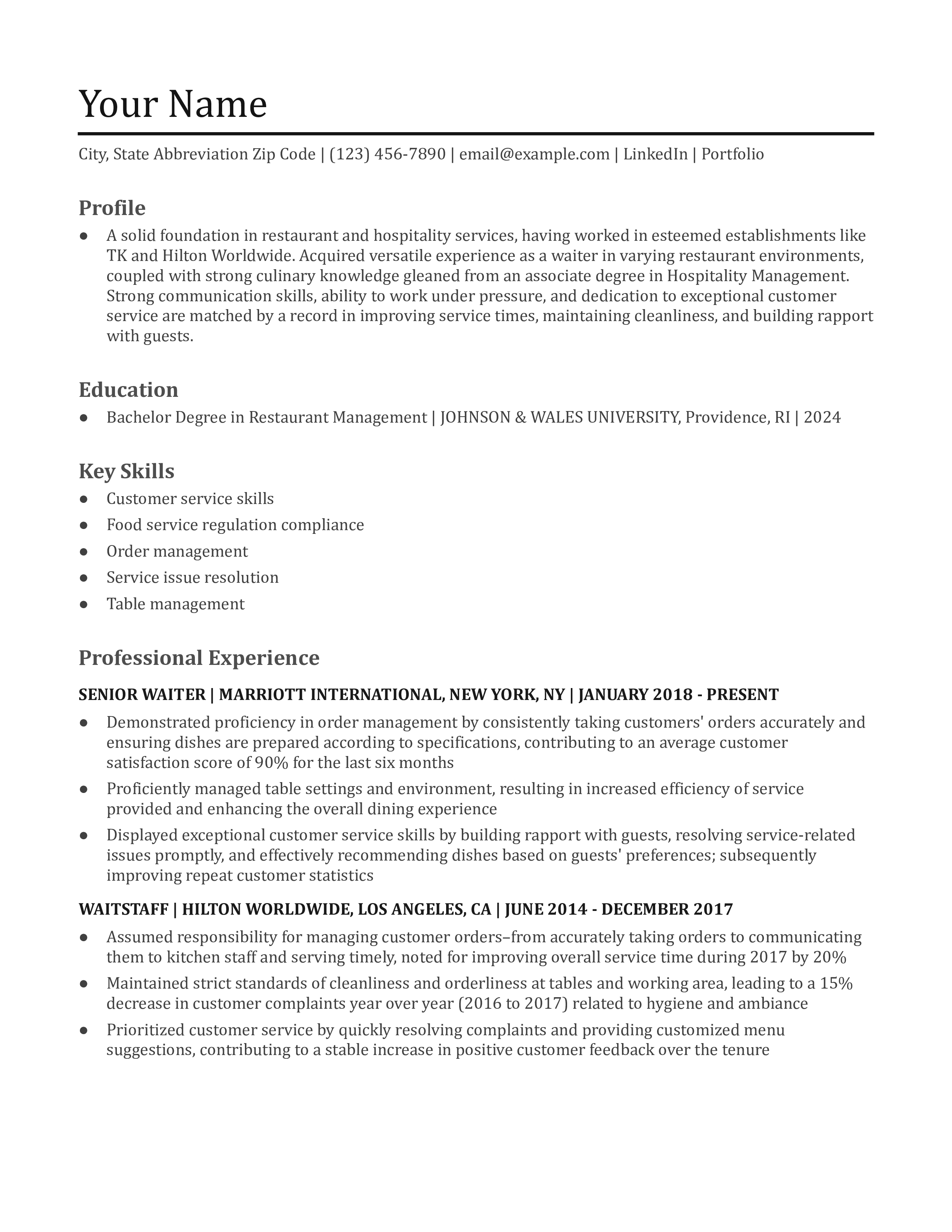 Waiter/Waitress Resume Examples and Templates for [y]