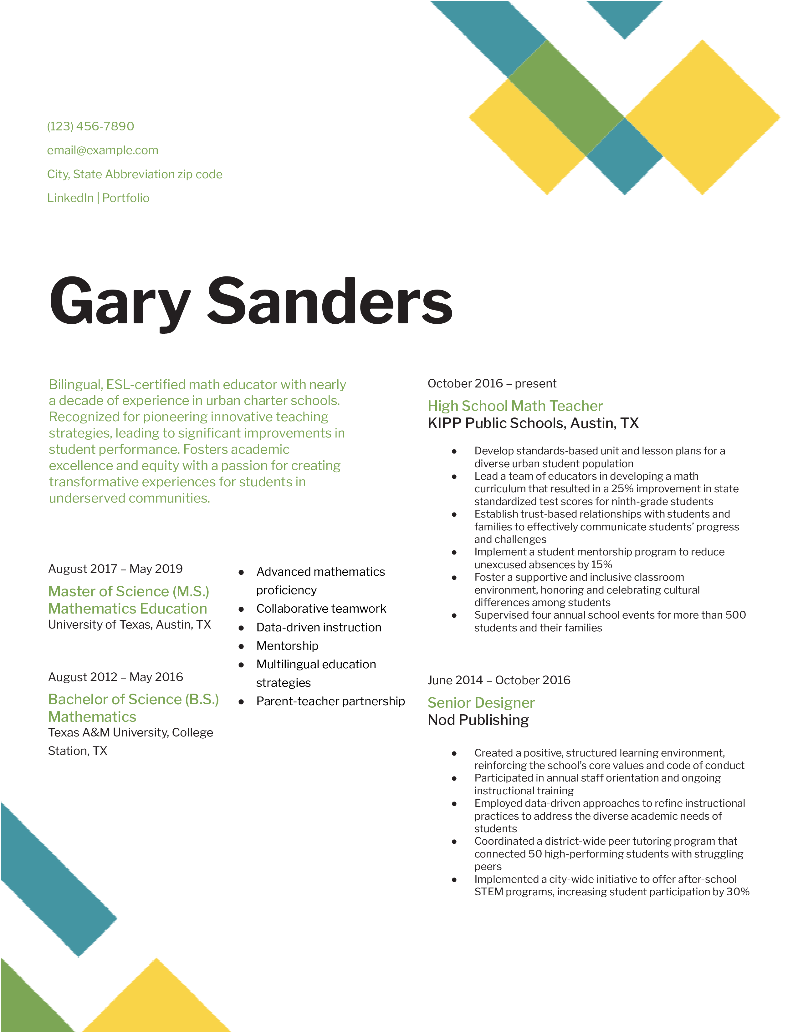 Education Resume Examples and Templates for [y]