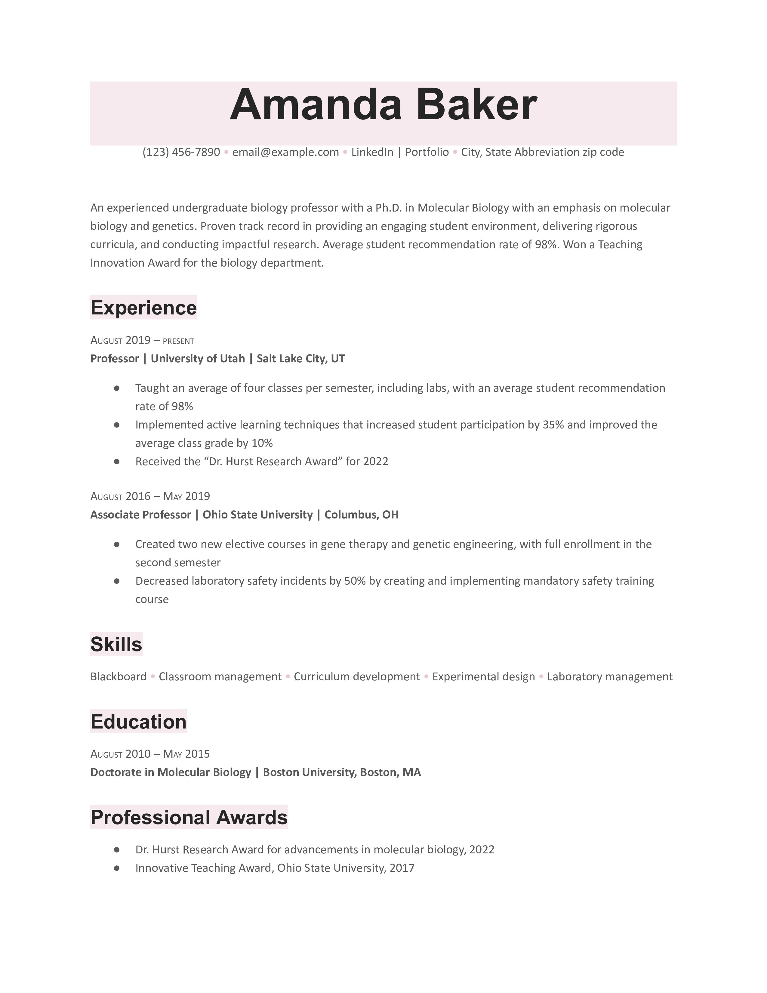 Traditional (Classic) Resume Templates and Examples for [y]