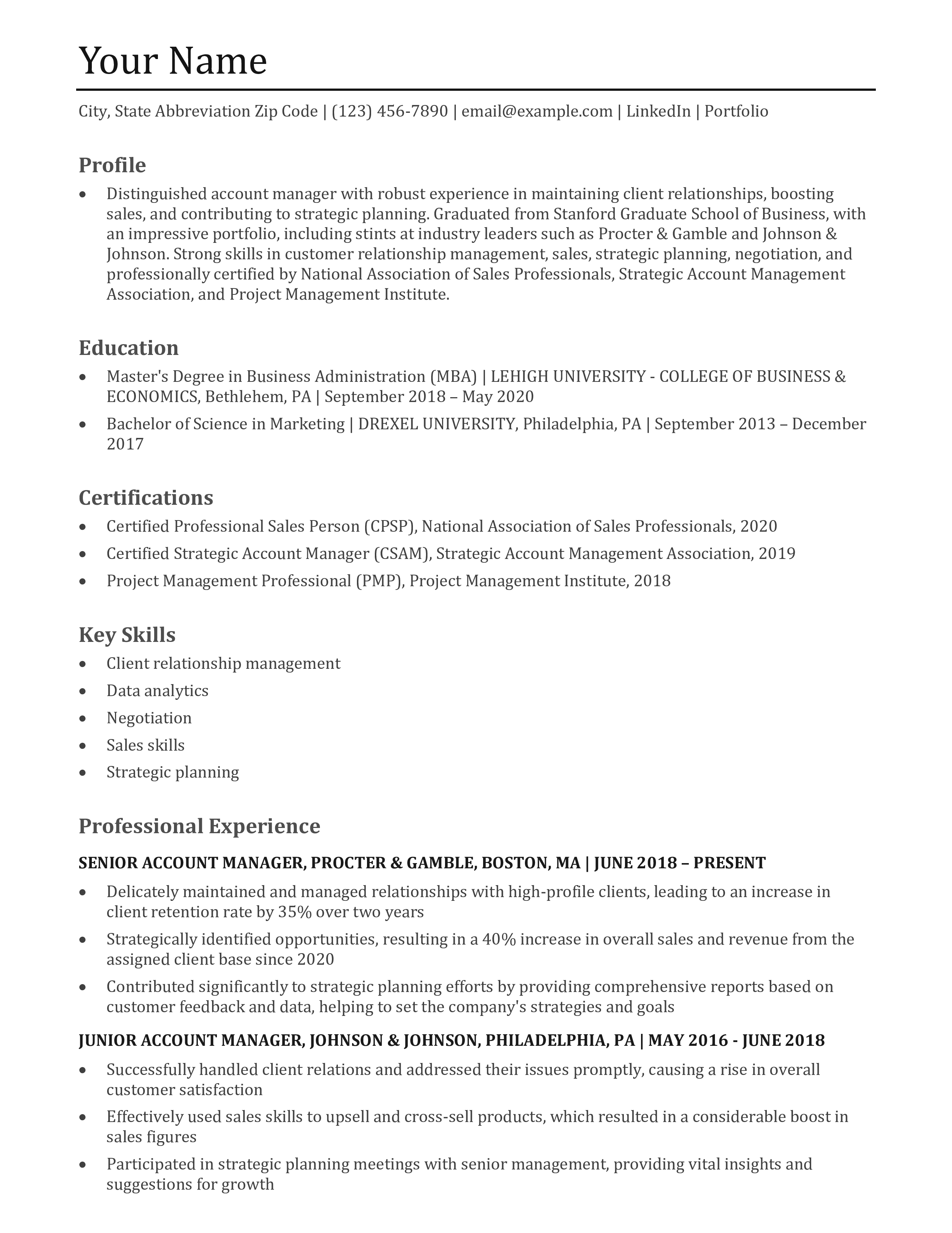 Account Manager Resume Templates and Examples