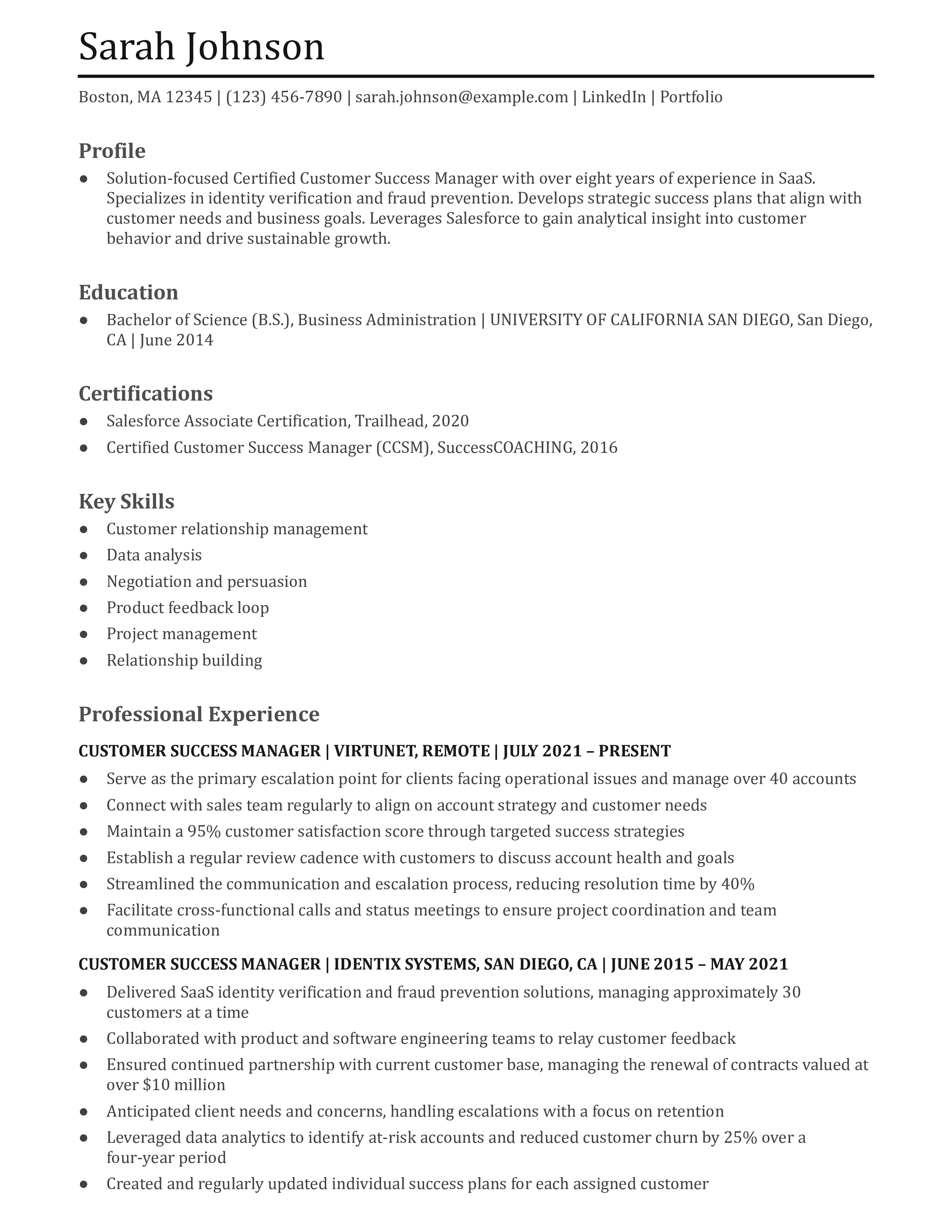 Customer Success Manager Resume Examples and Templates for [y]