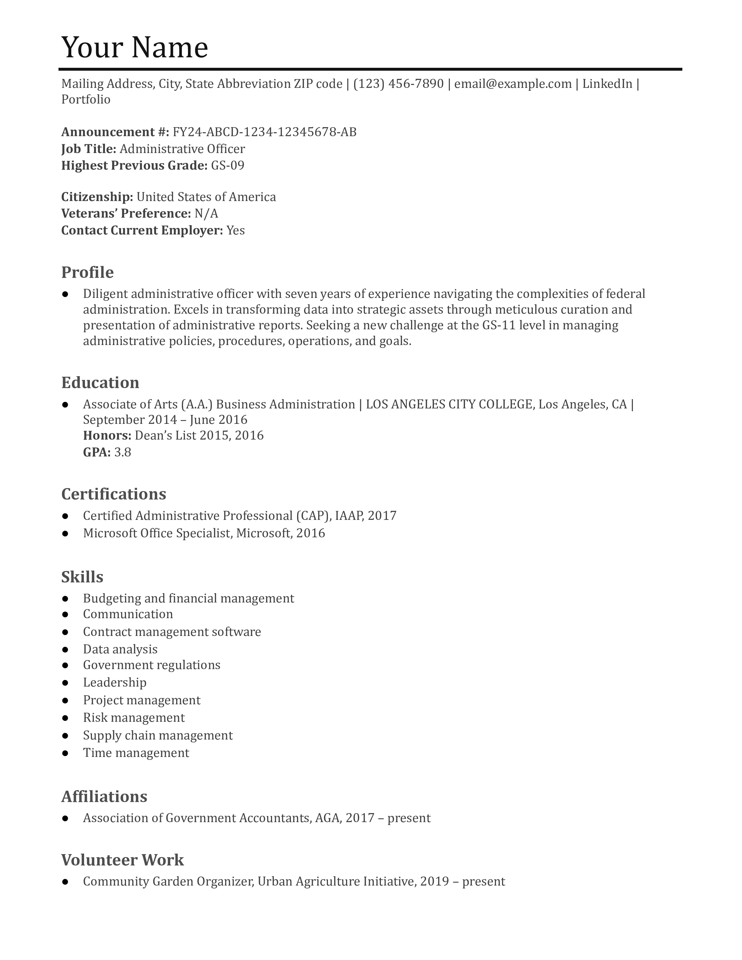 Federal Resume Examples and Templates for [y]