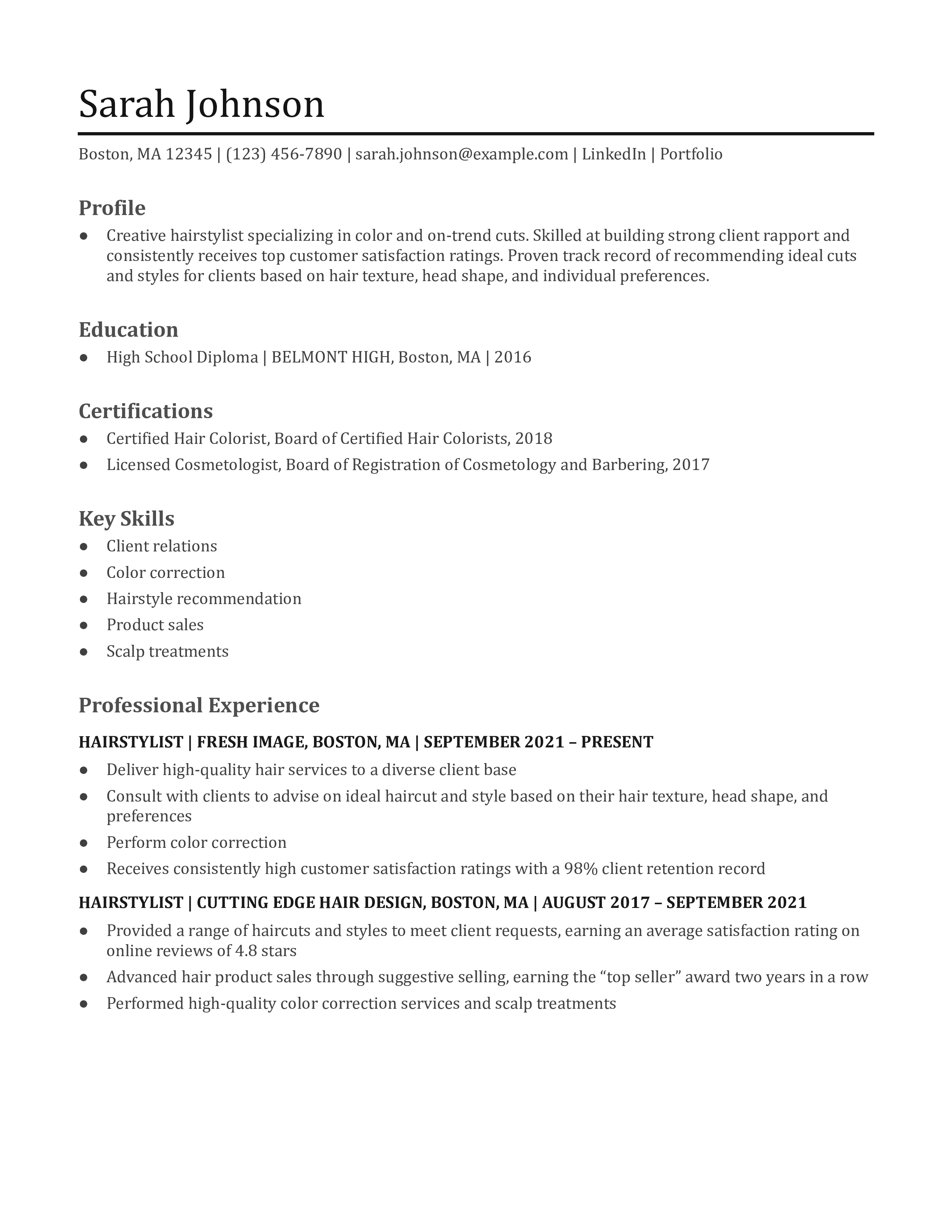 Hair Stylist Resume Examples and Templates for [y]