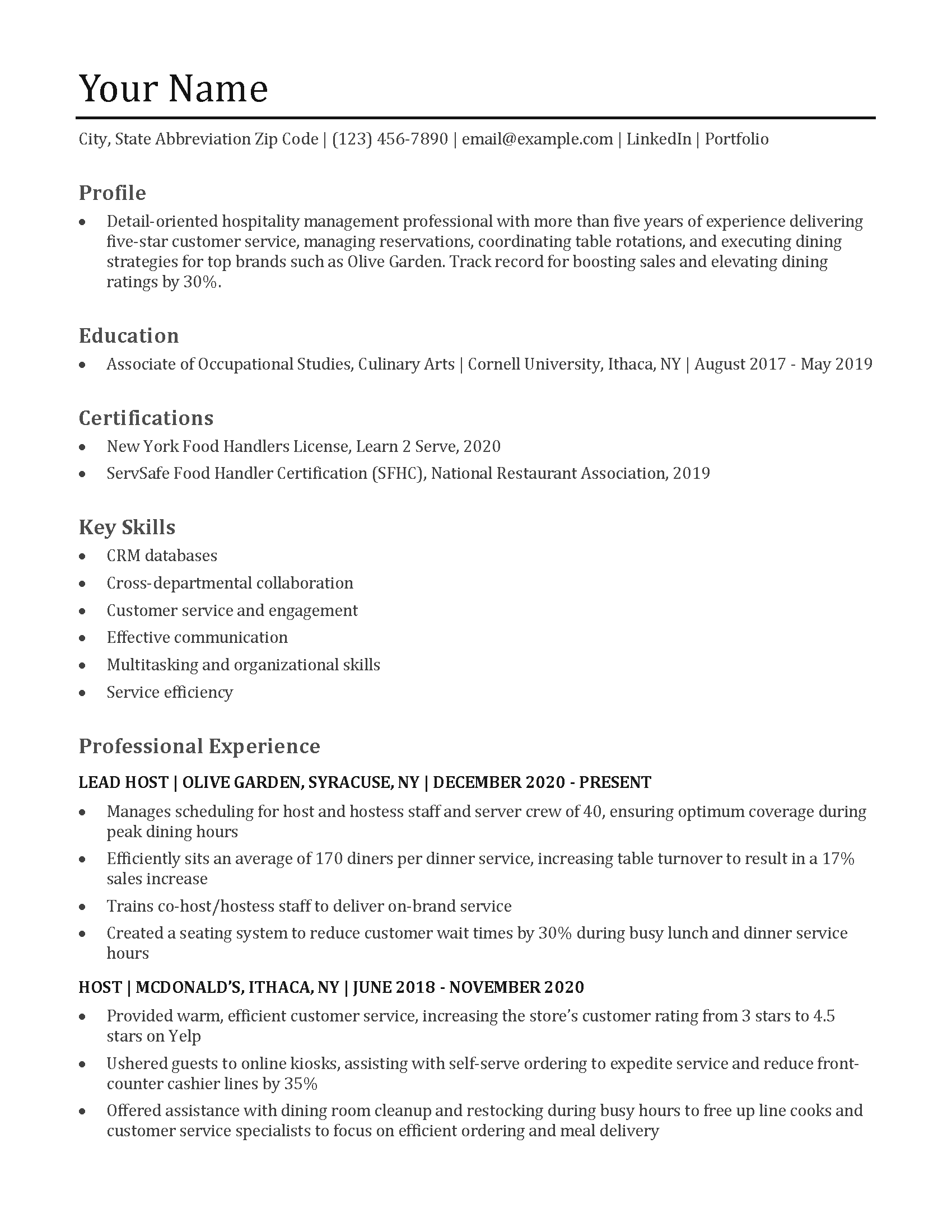 Host and Hostess Resume Templates and Examples for 2024 ...