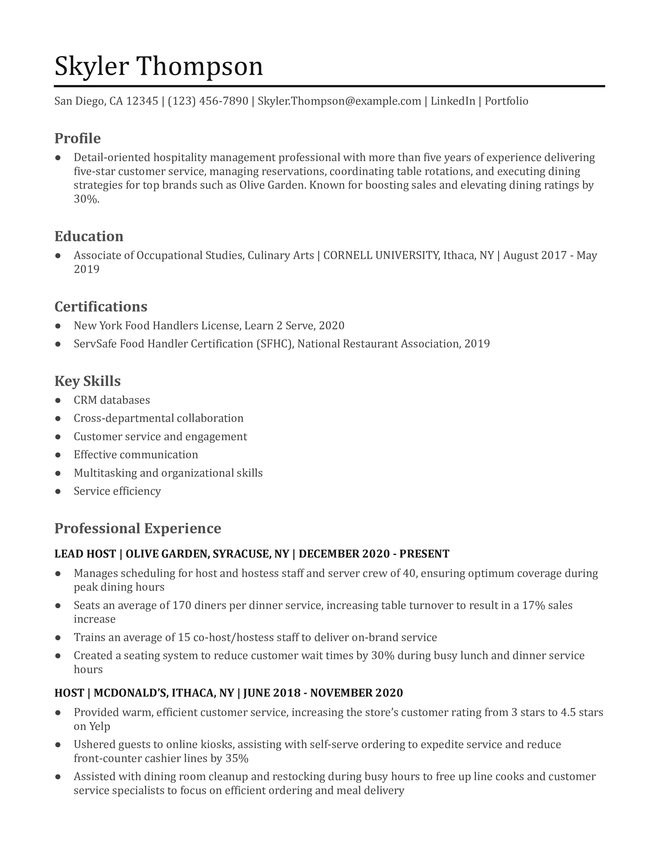 Host and Hostess Resume Examples and Templates for [y]