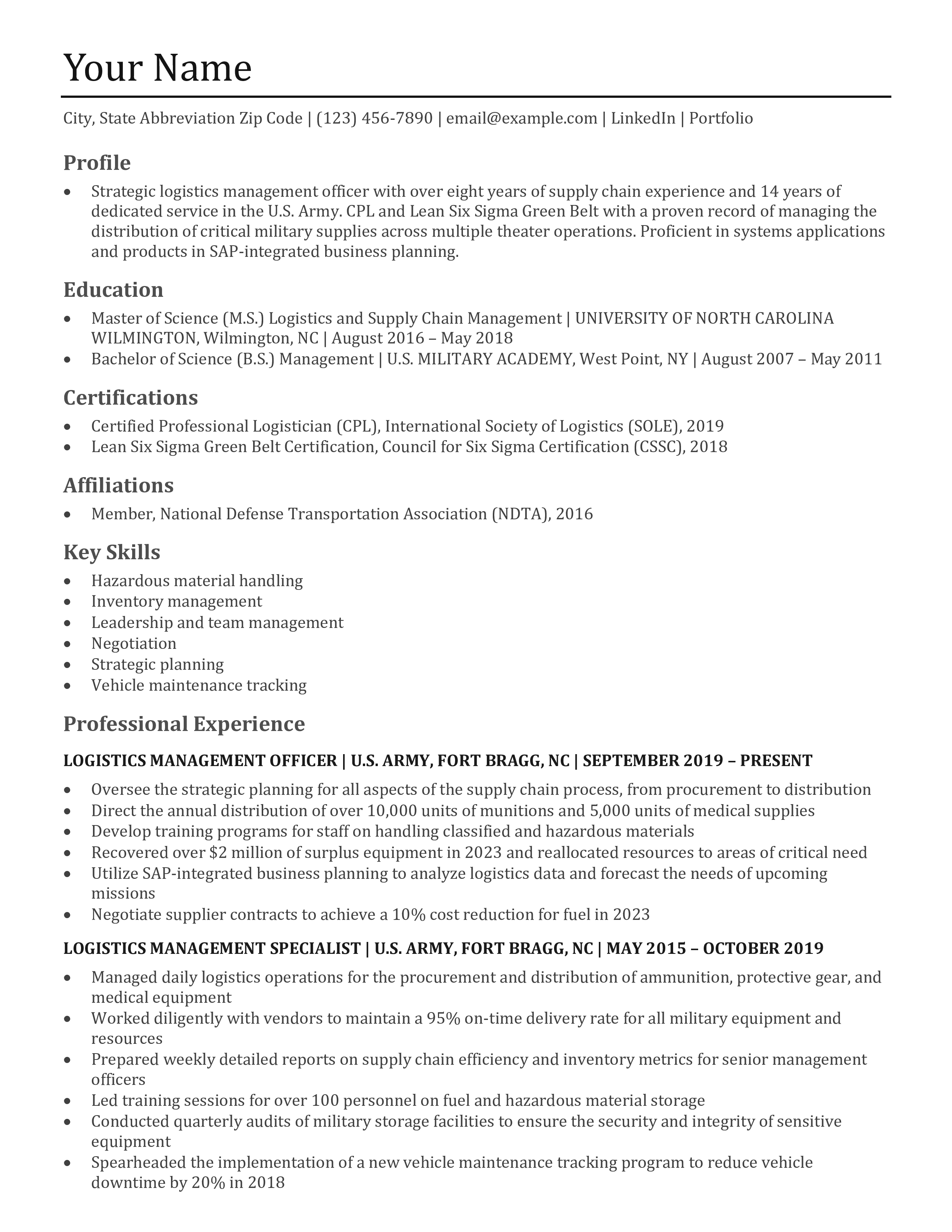 Military Resume Examples and Templates for [y]